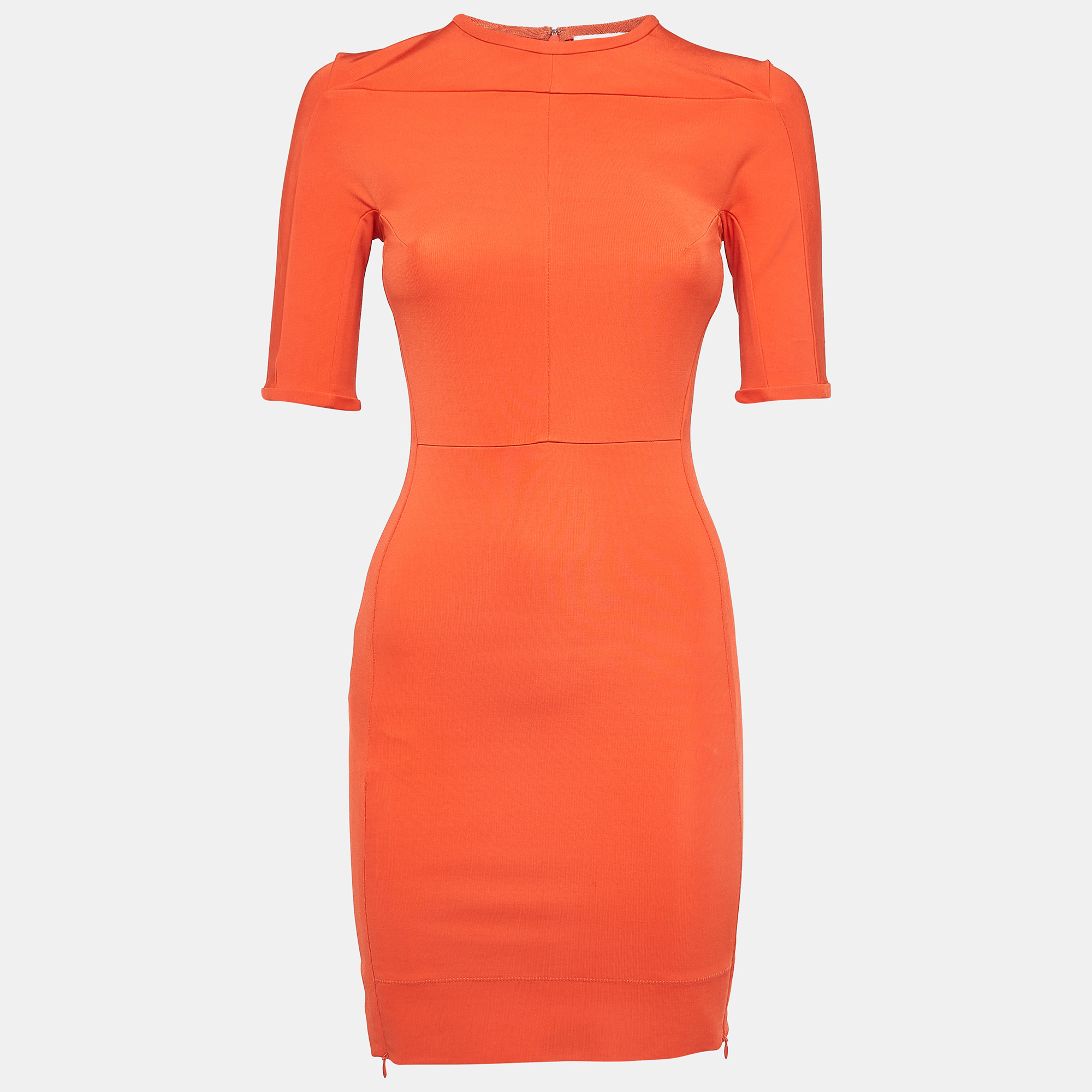 Pre-owned Diane Von Furstenberg Orange Stretch Knit Bodycon Mini Dress Xs