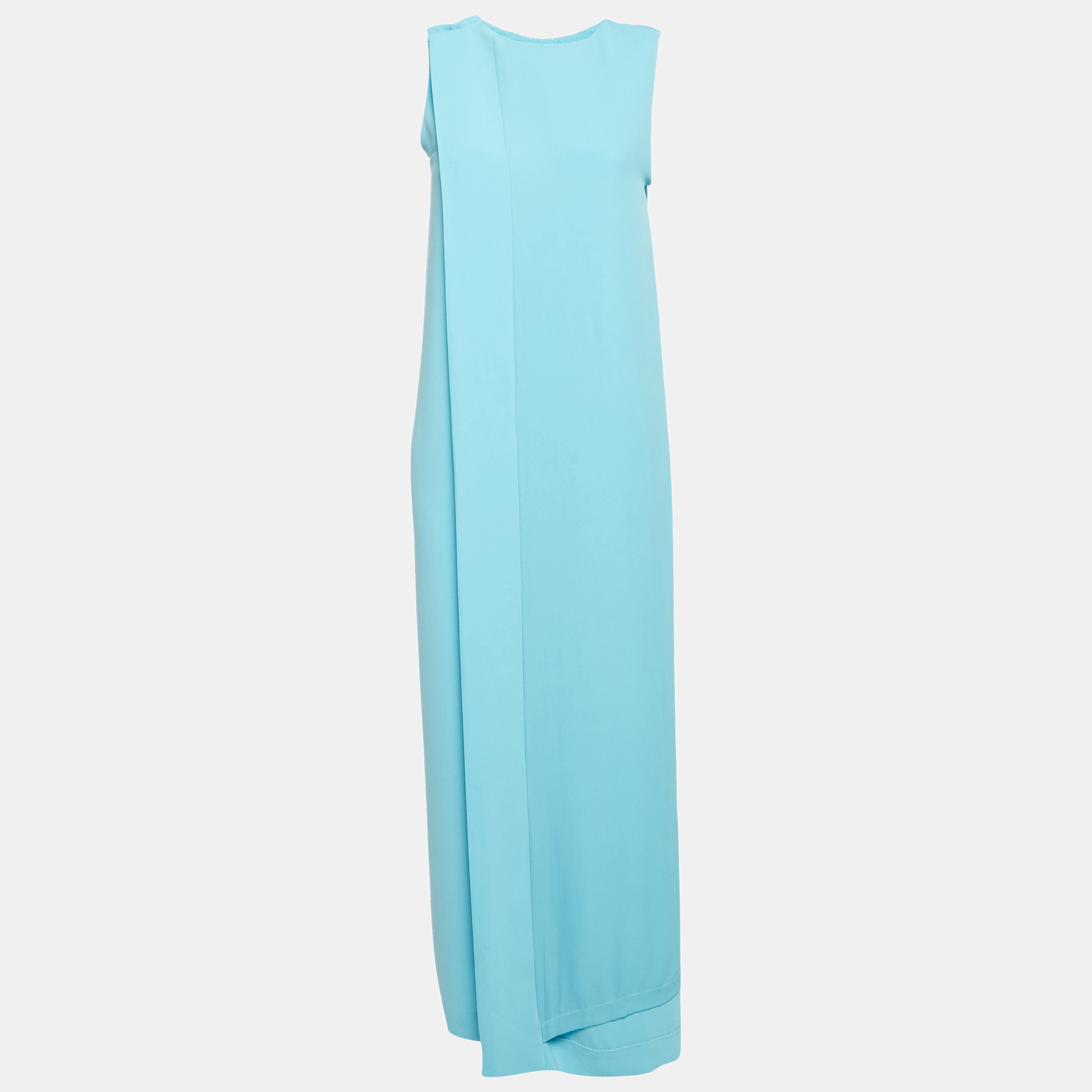 Pre-owned Diane Von Furstenberg Blue Stretch Crepe Wrap Maxi Dress S