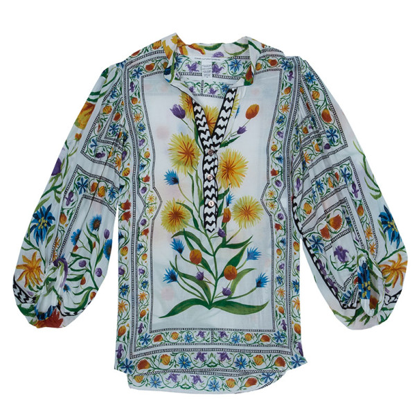 Pre Owned Diane Von Furstenberg Syrah Floral Cotton Top M