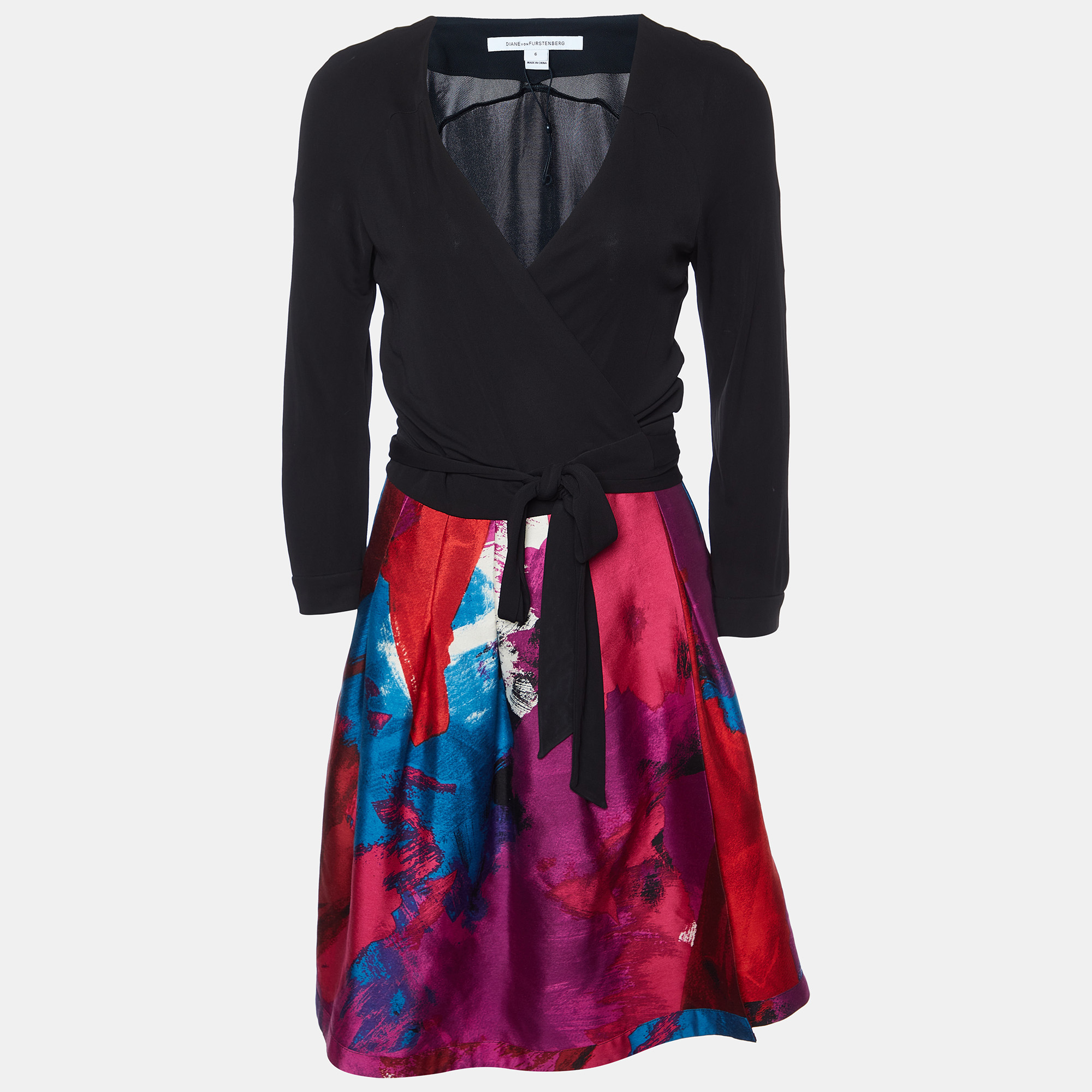 

Diane Von Furstenberg Black Wool & Silk Jewel Wrap Dress M