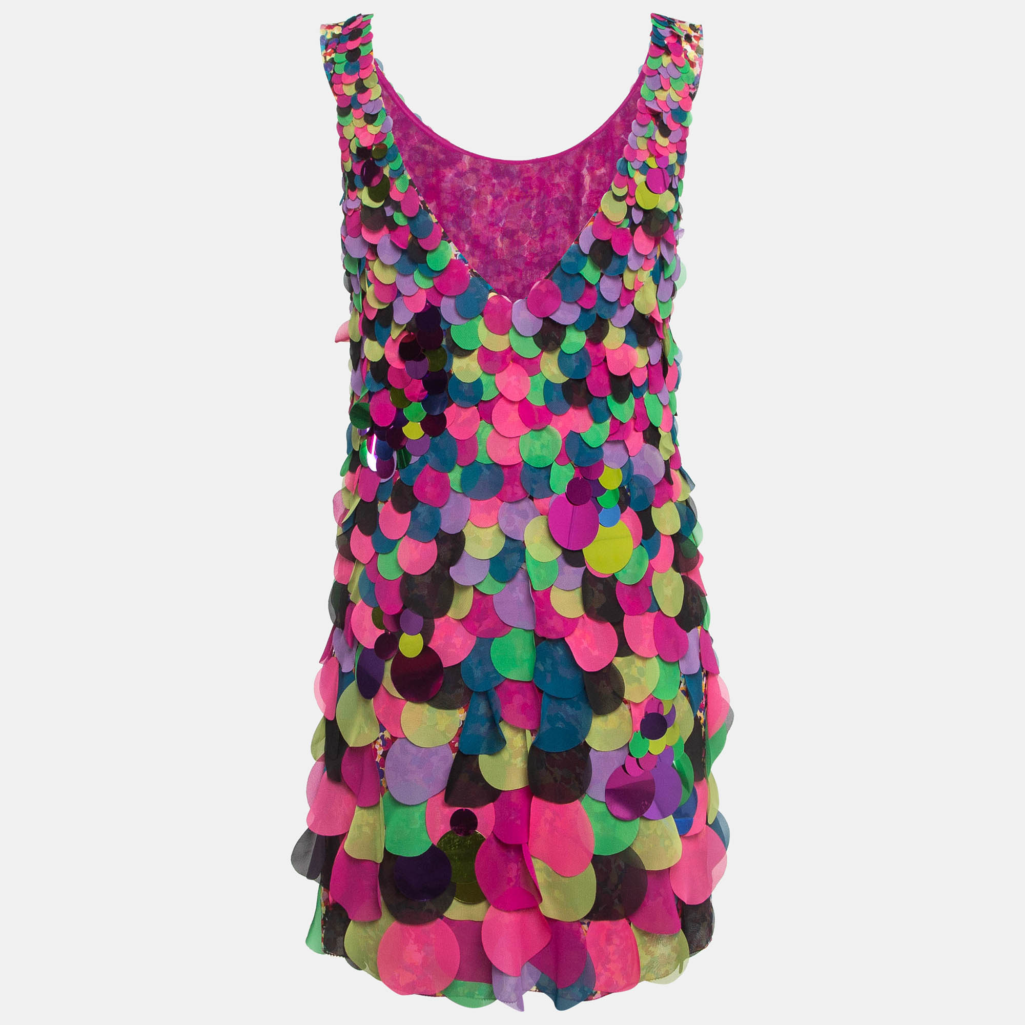 Diane Von Furstenberg Multicolor Embellished Silk V Neck Mini Dress S 