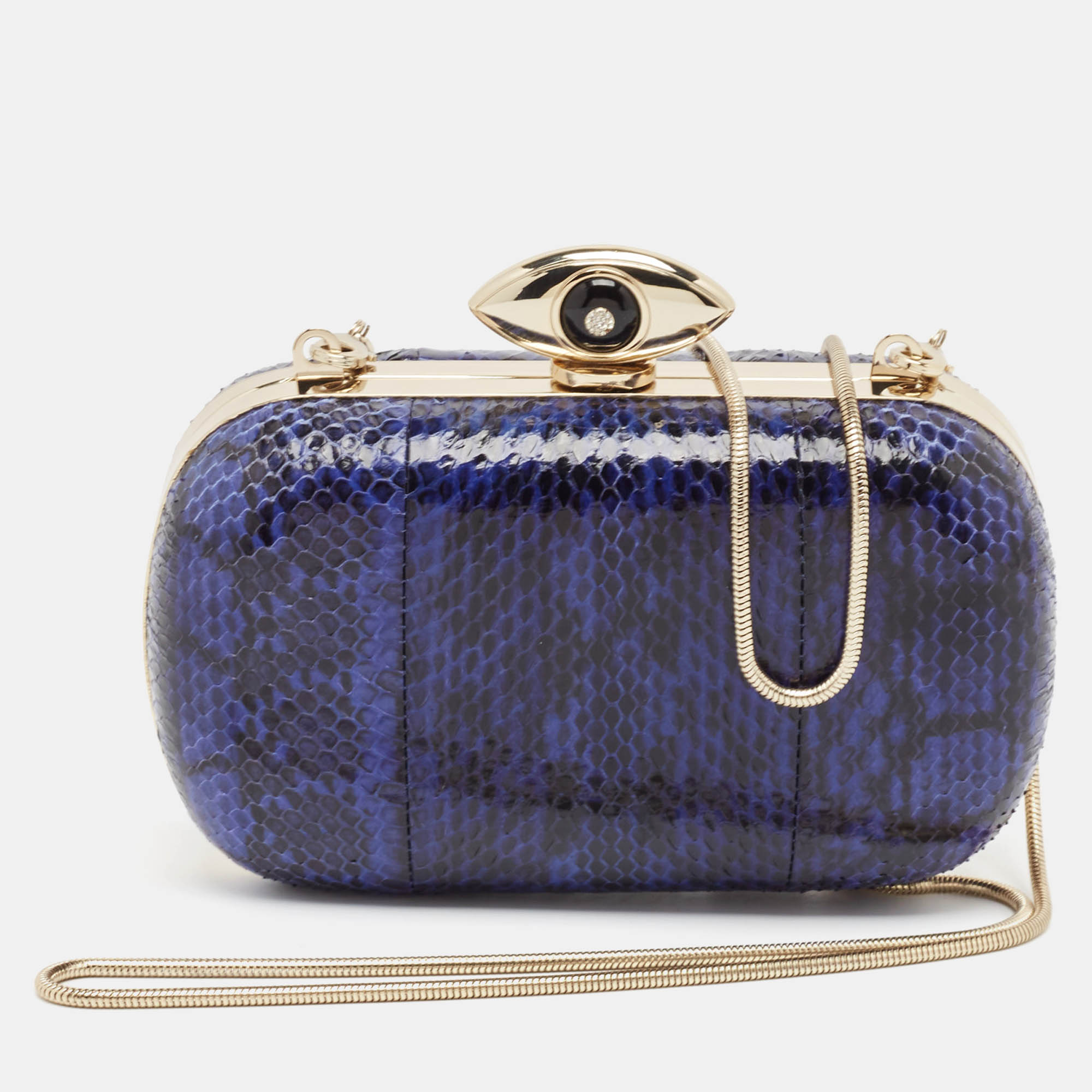 

Diane Von Furstenberg Blue/Black Snakeskin Evil Eye Minaudiere Clutch