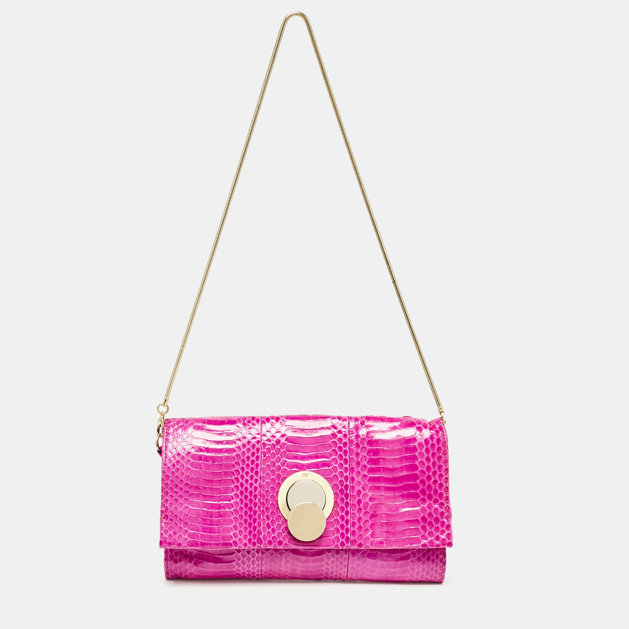 

Diane Von Furstenberg Pink Python Flap Chain Clutch