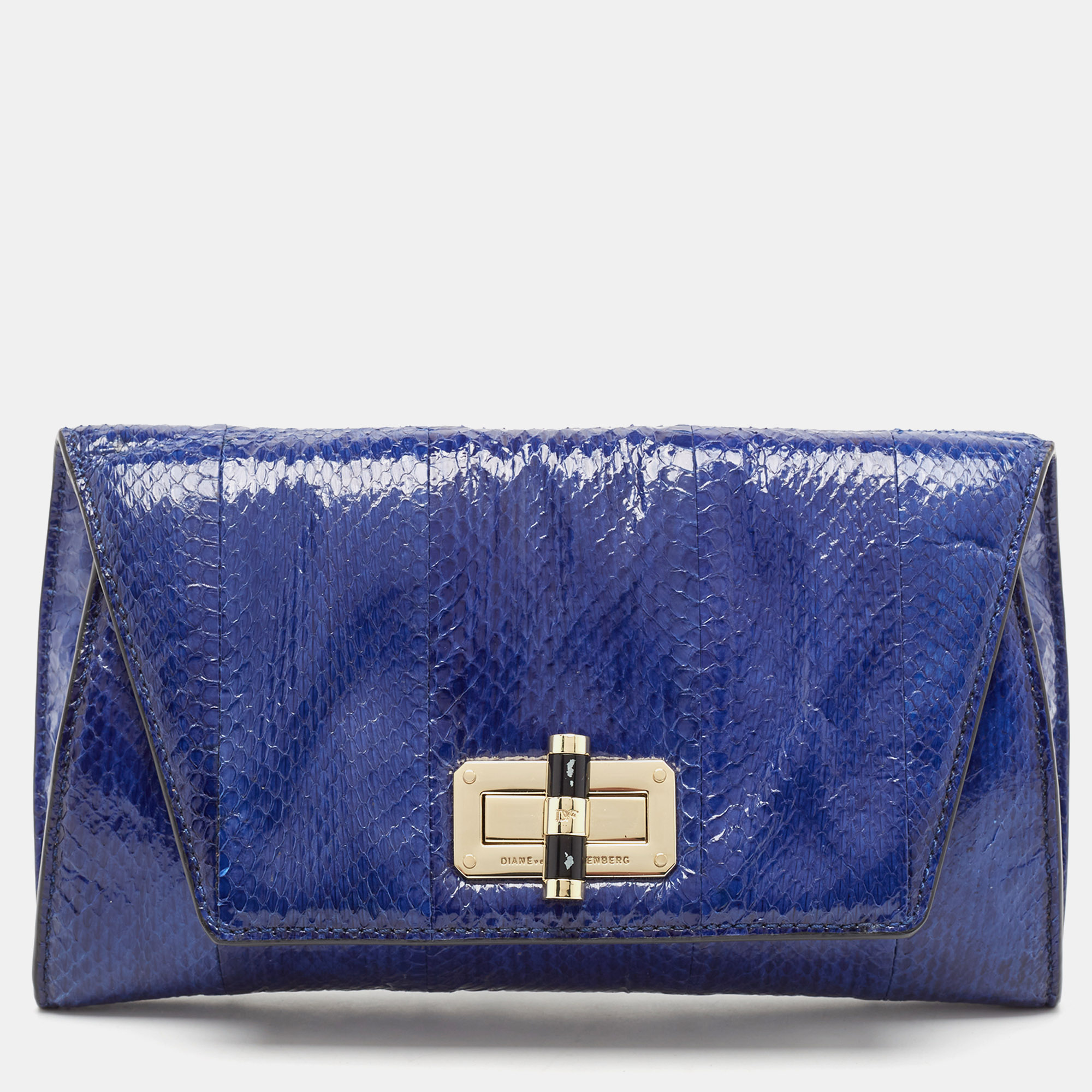 

Diane von Furstenberg Blue Watersnake Leather 440 Gallery Uptown Clutch