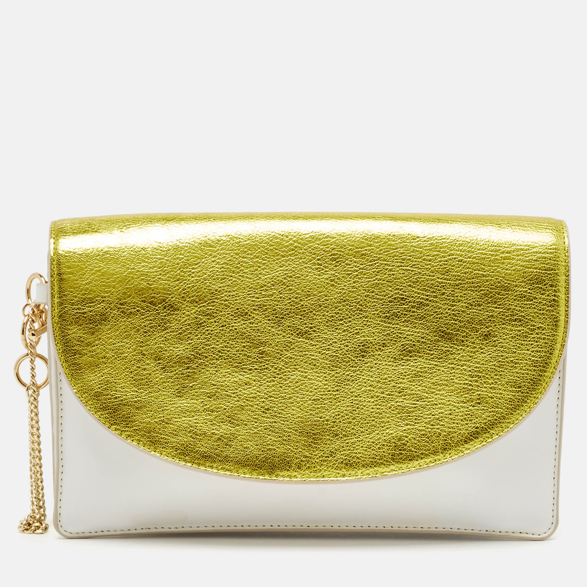 

Diane Von Furstenberg White/Gold Leather Flap Clutch