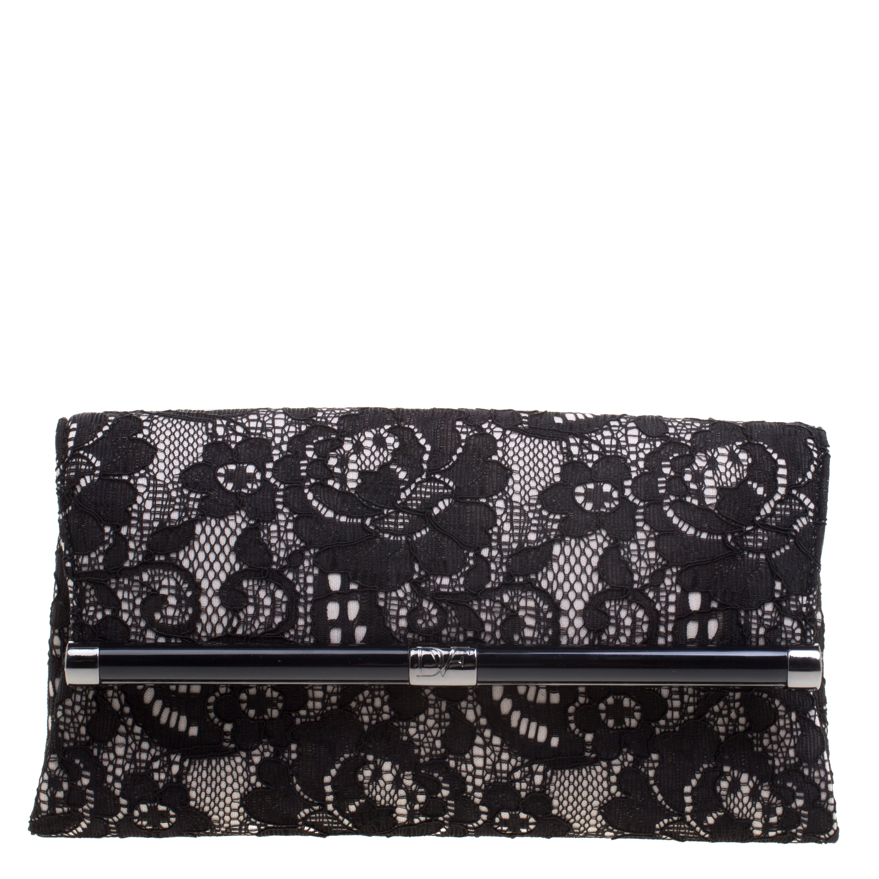 Pre Owned Diane Von Furstenberg Black Lace Envelope Clutch