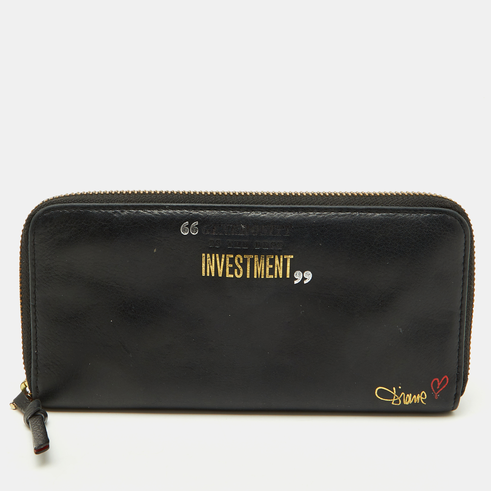 

Diane Von Furstenberg Black Leather Zip Around Wallet