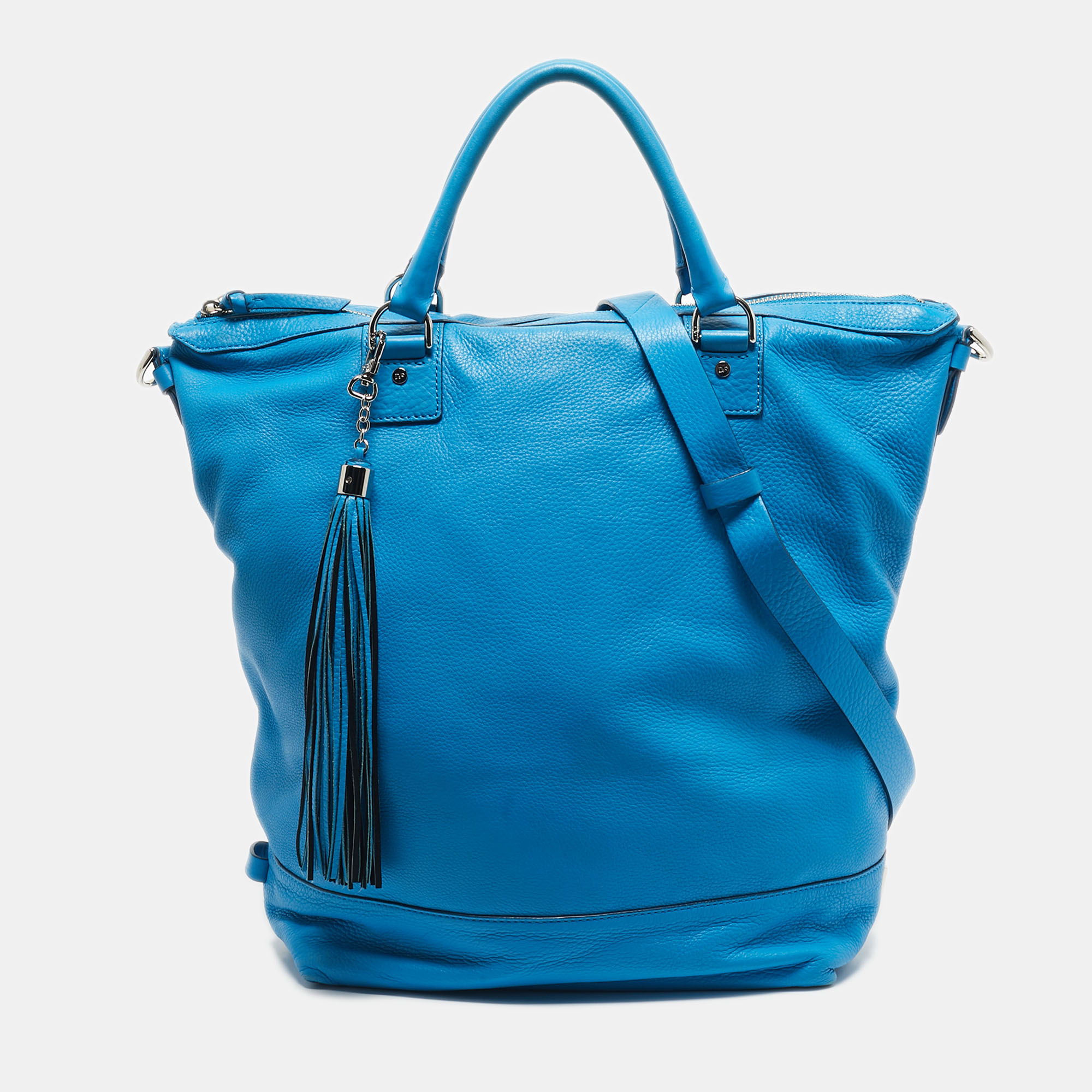 Pre-owned Diane Von Furstenberg Blue Leather Drew Bucket Tote