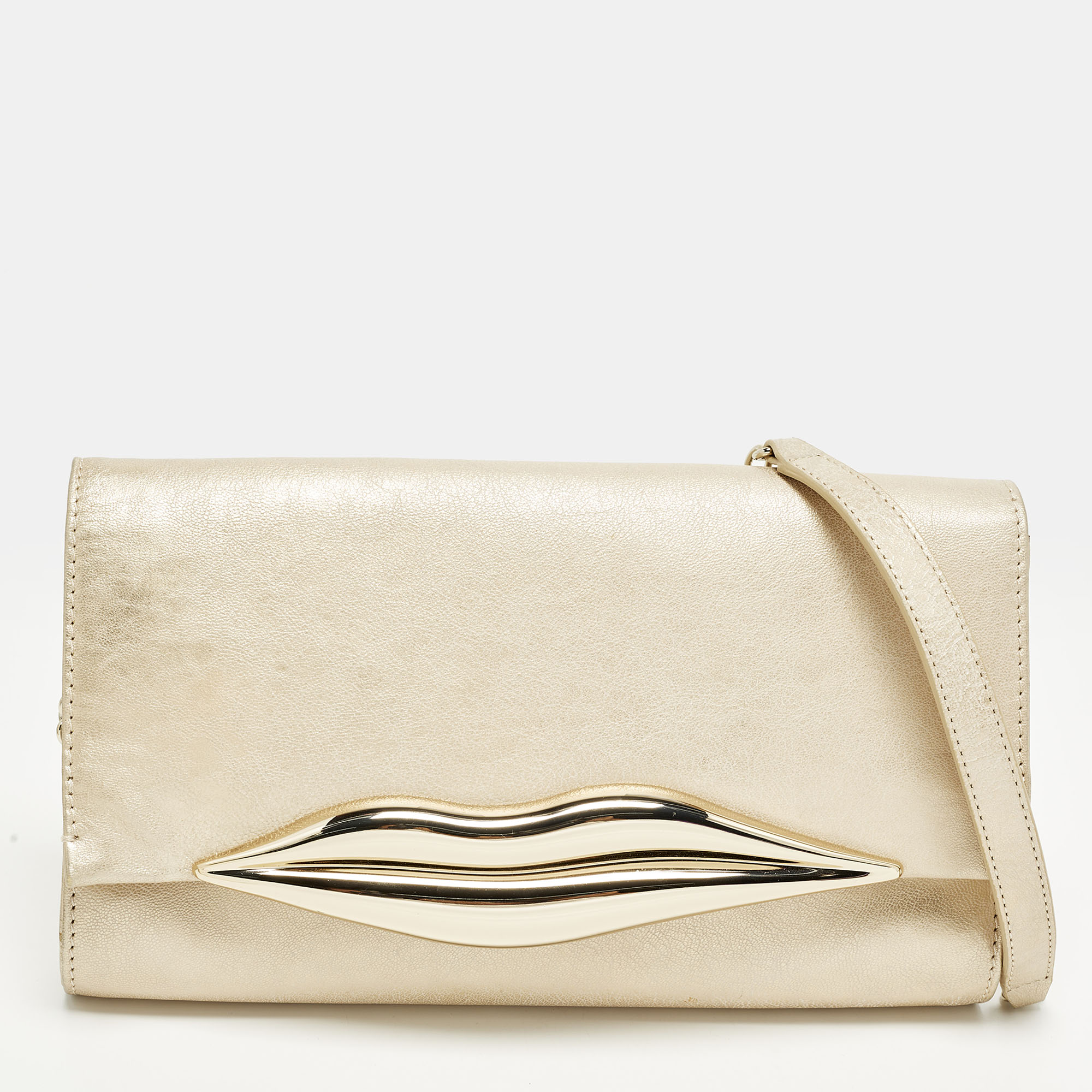 

Diane Von Furstenberg Flirty Lips Metallic Beige Leather Shoulder Bag
