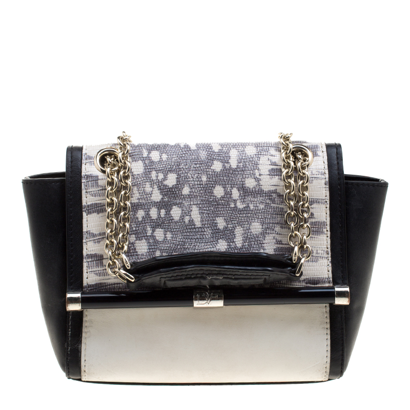 Diane Von Furstenberg Black White Snakeskin Embossed And Leather Diane Von Furstenberg Black White