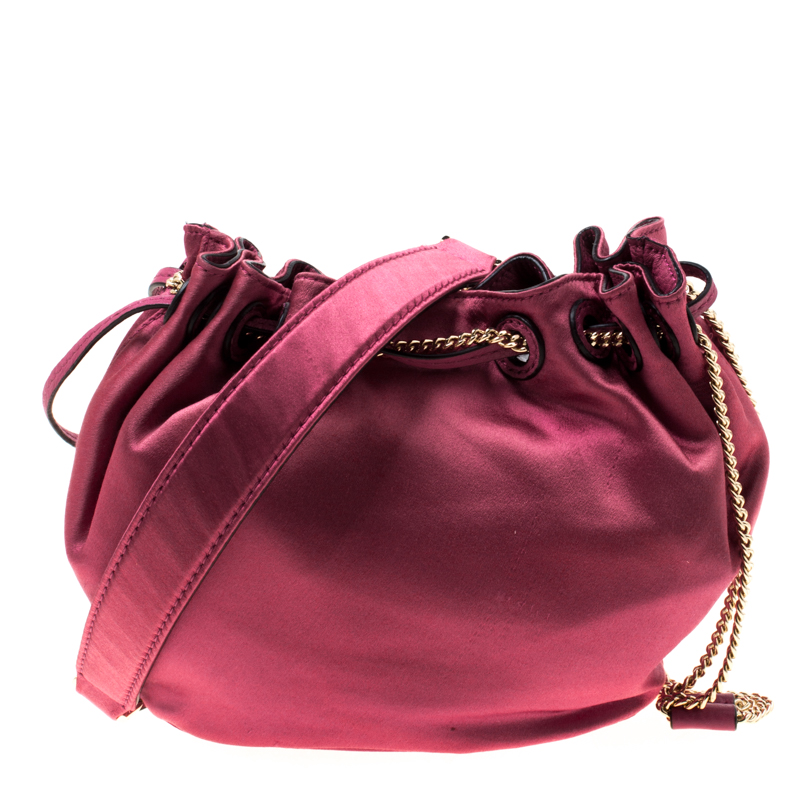 Diane Von Furstenberg Cerise Satin Mini Love Power Drawstring Bucket Bag