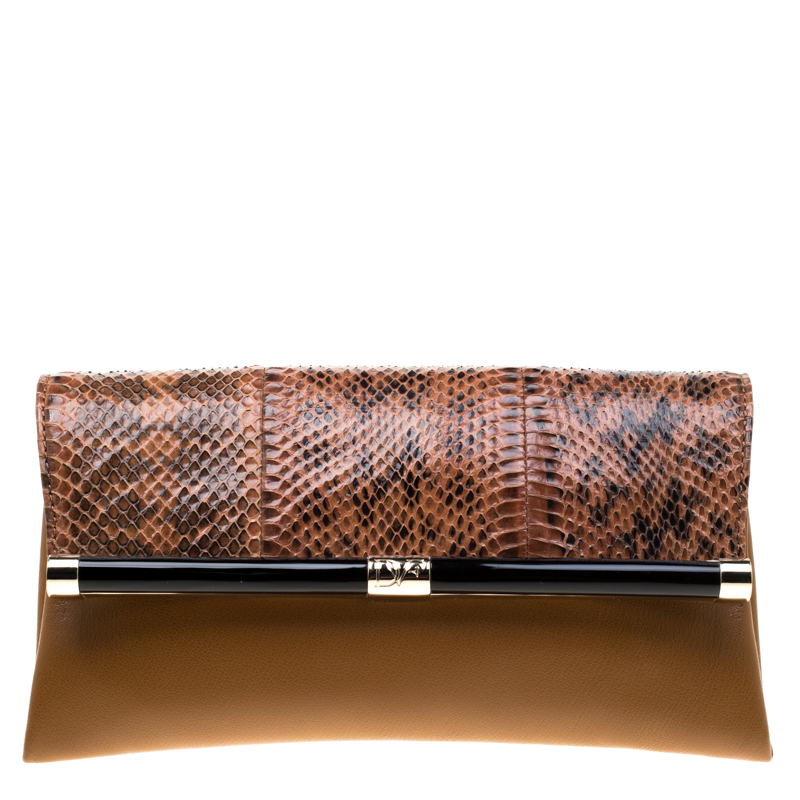 Pre Owned Diane Von Furstenberg Python and Leather 440 Envelope Clutch