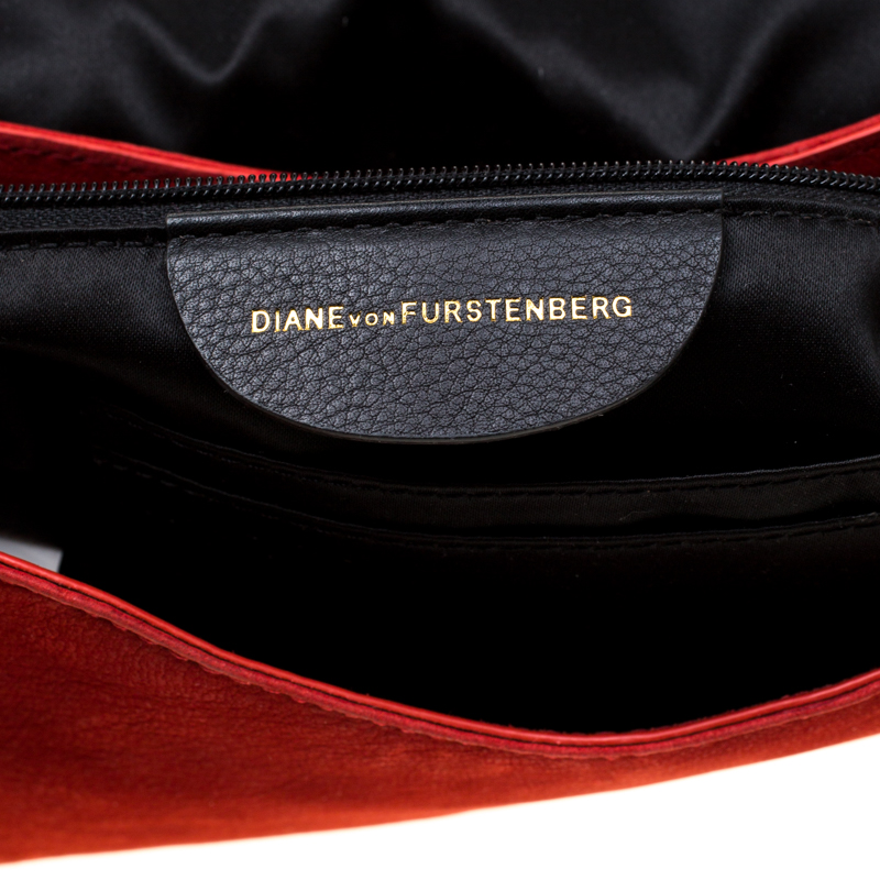 Diane Von Furstenberg Red Nubuck Leather Bullseye Crossbody Bag
