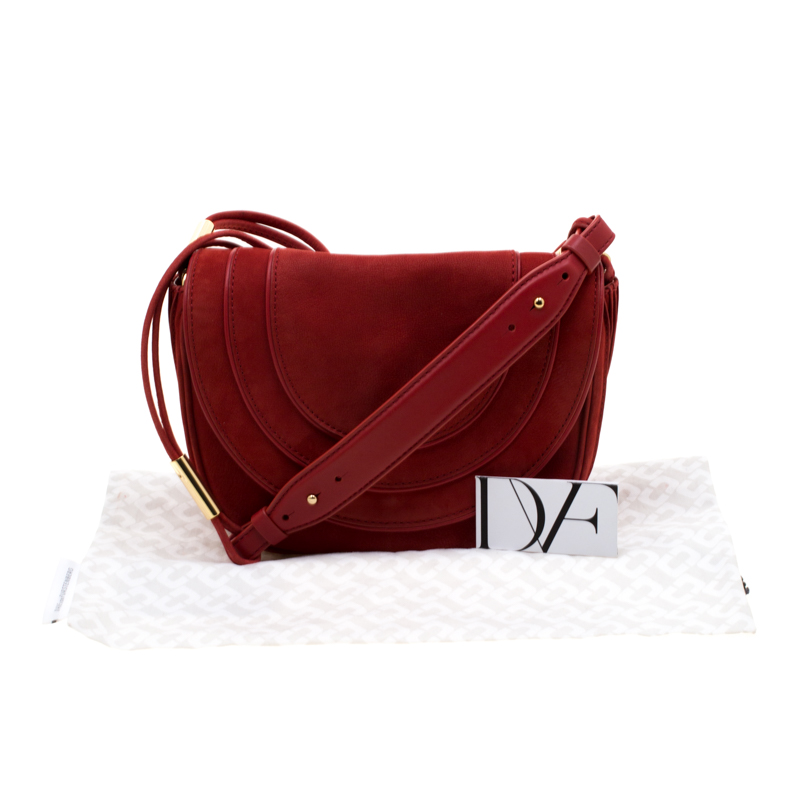 Diane Von Furstenberg Red Nubuck Leather Bullseye Crossbody Bag