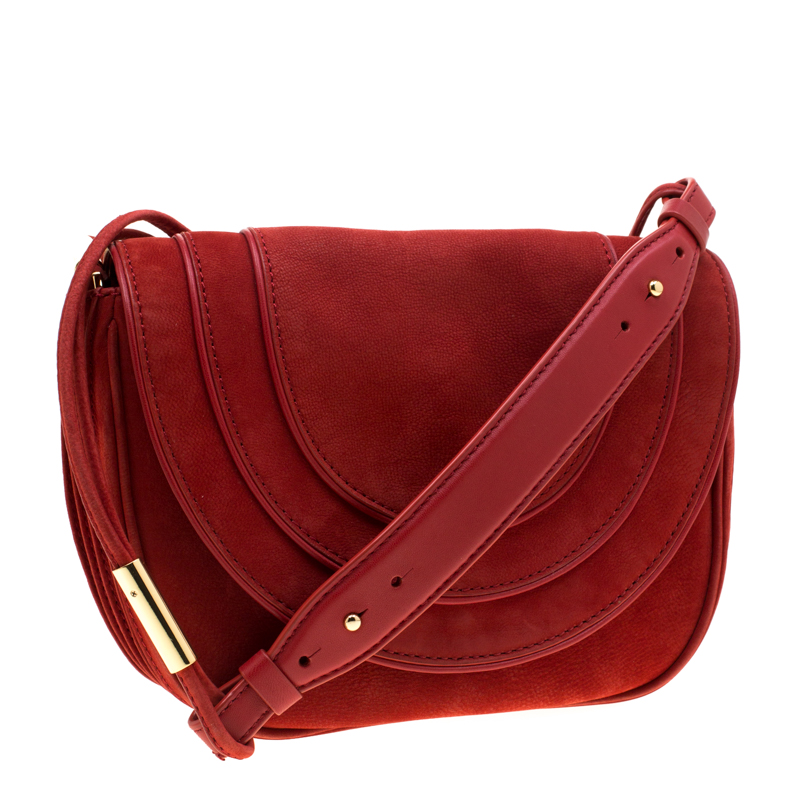 Diane Von Furstenberg Red Nubuck Leather Bullseye Crossbody Bag