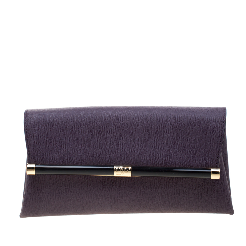 Pre Owned Diane Von Furstenberg Purple Leather 440 Envelope Clutch