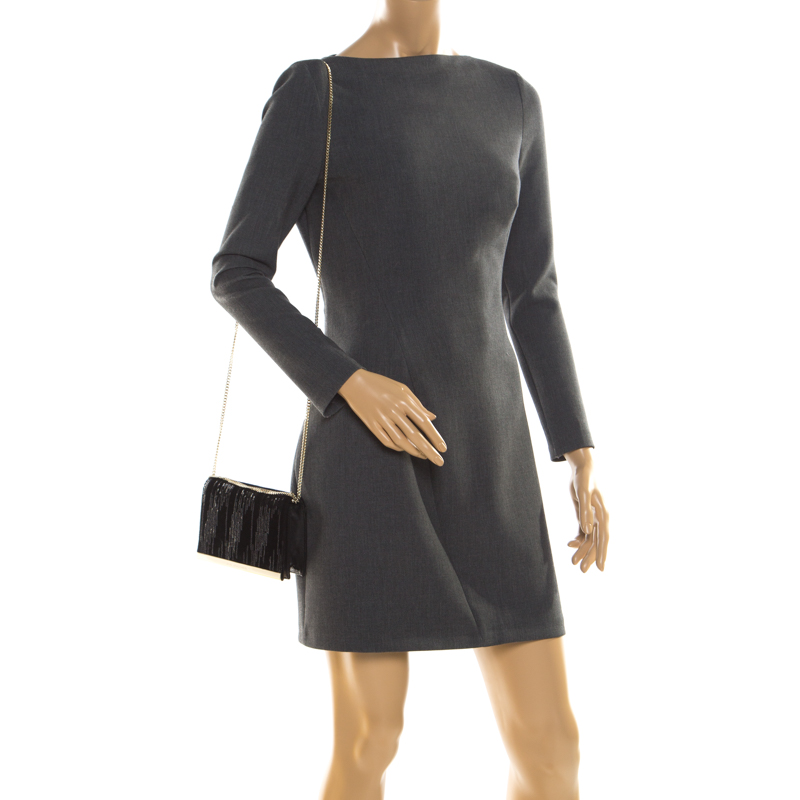 

Diane Von Furstenberg Black Sequins Embellished Suede and Leather Soiree Chain Bag