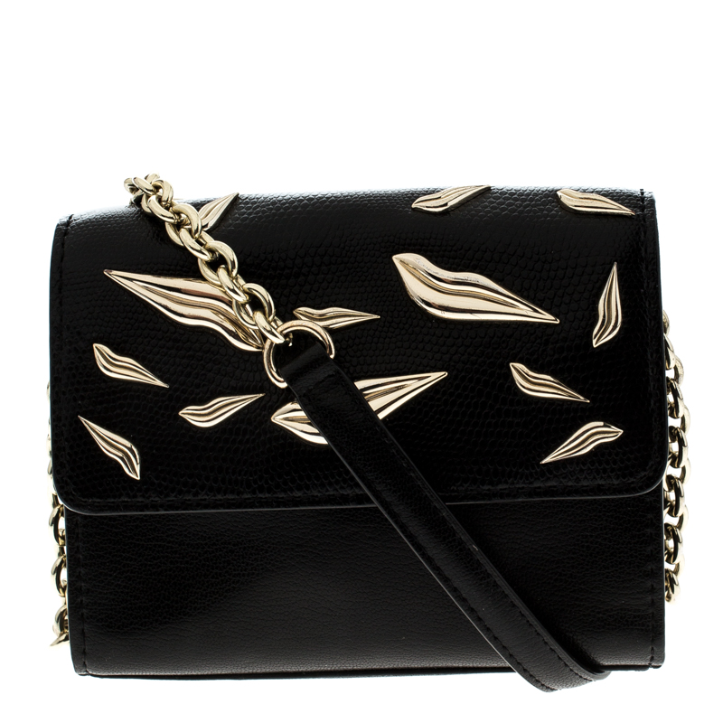 Diane Von Furstenberg Black Leather Mini Flirty Lips Crossbody Bag