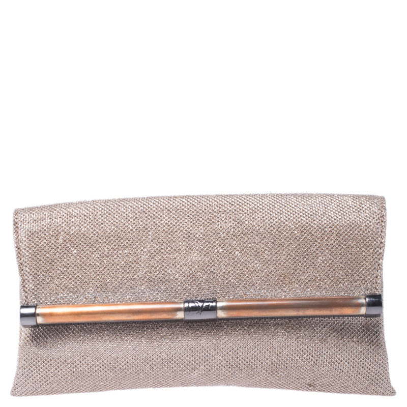 Click to view more detailed imagery on our partner's website Diane Von Furstenberg Metallic Lame Fabric 440 Envelope Clutch