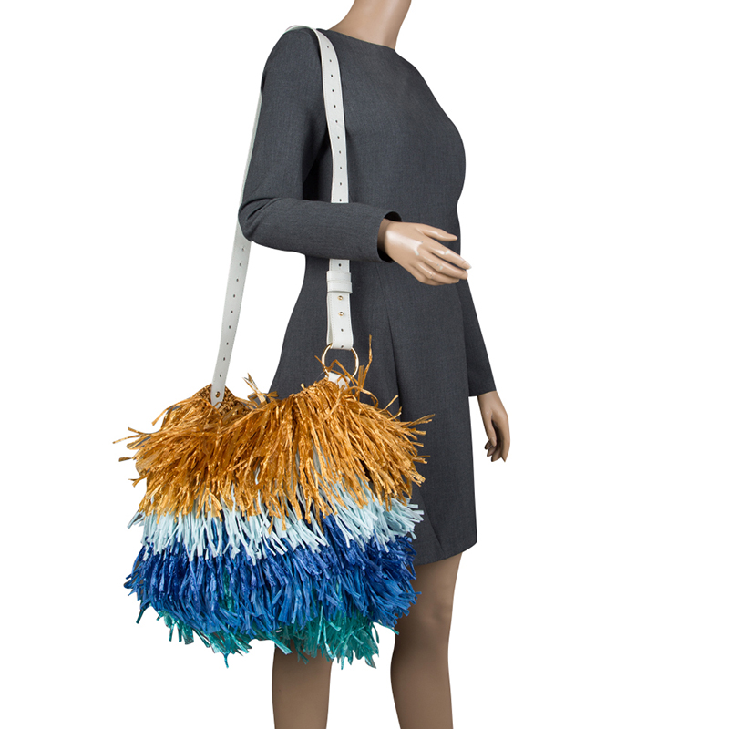 

Diane Von Furstenberg Multicolor Raffia and Leather Fringe Shoulder Bag