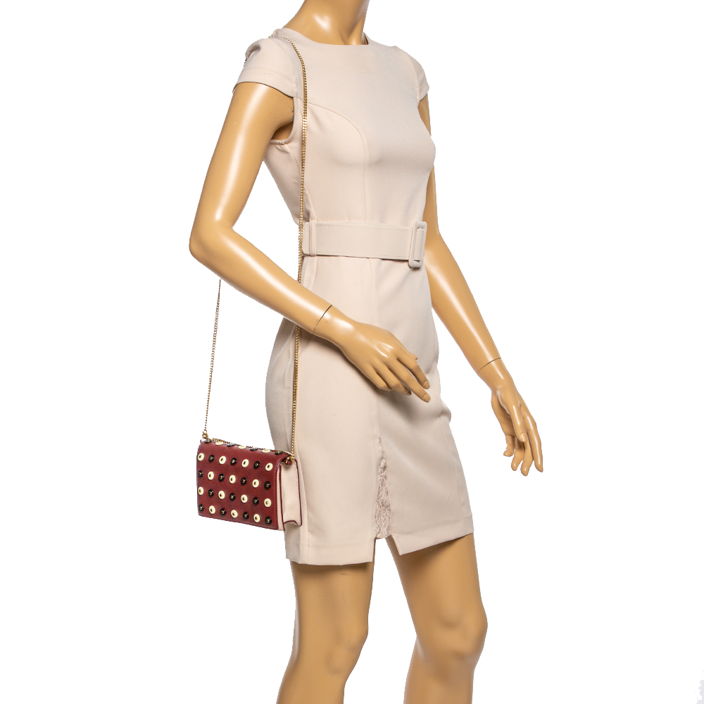 

Diane von Furstenberg Burgundy Leather Studded Flap Shoulder Bag