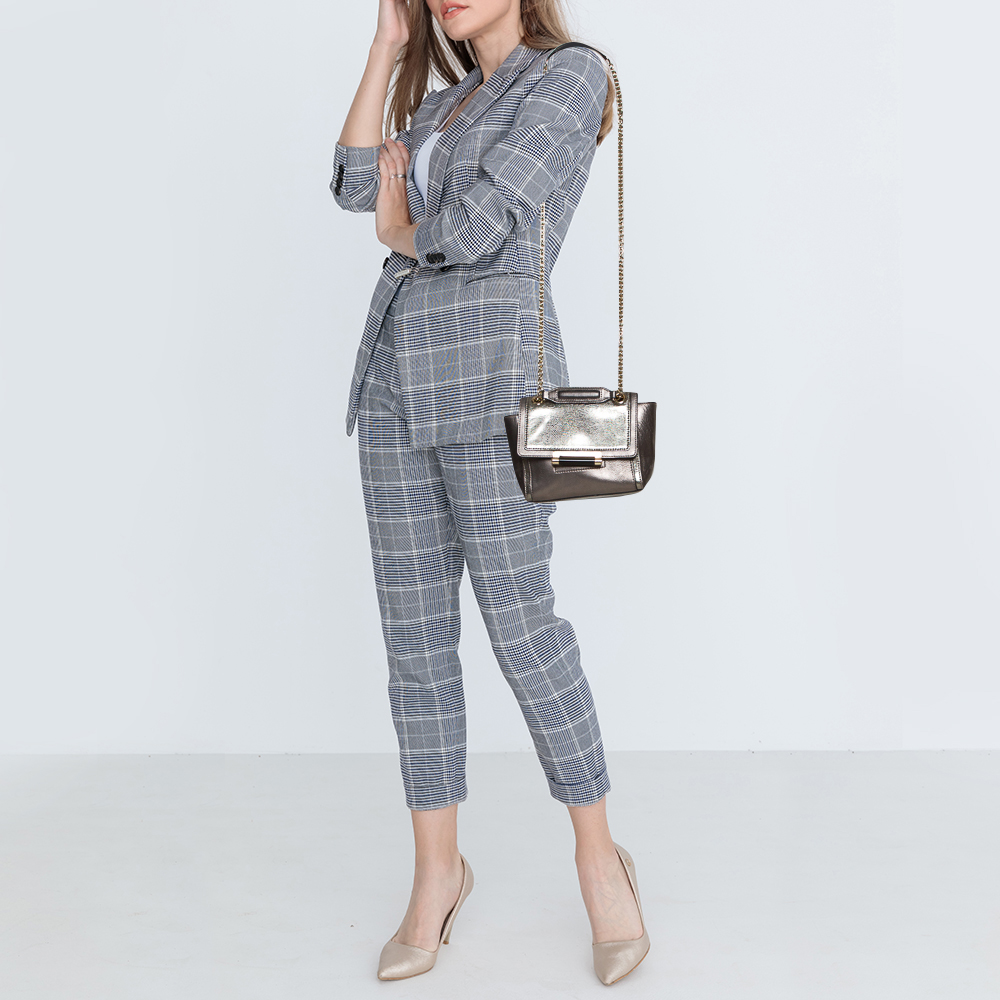 

Diane Von Furstenberg Metallic Grey Lizard Embossed Leather and Leather Mini 440 Shoulder Bag