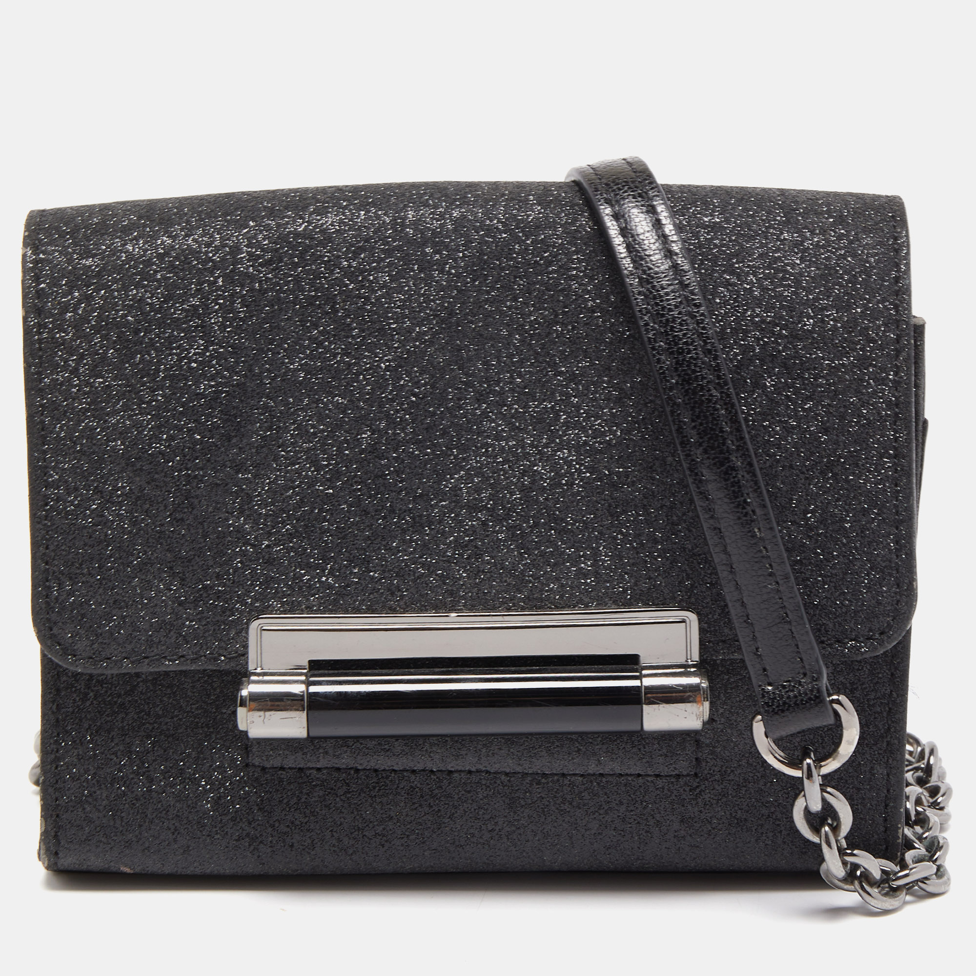 Pre-owned Diane Von Furstenberg Black Glitter Leather Mirco Mini 440 Shoulder Bag