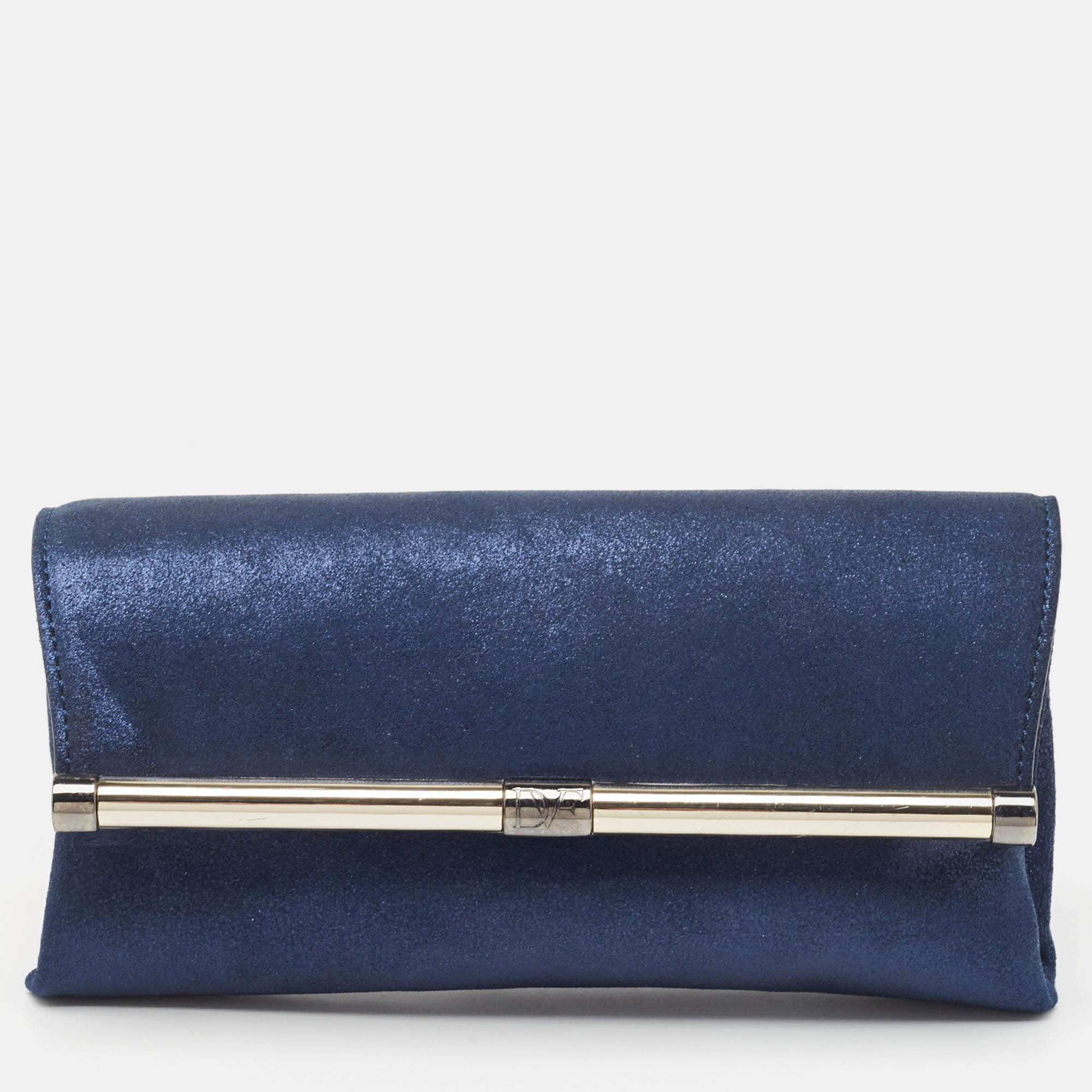 Pre-owned Diane Von Furstenberg Blue Glitter Suede Multicolor Leather Clutch