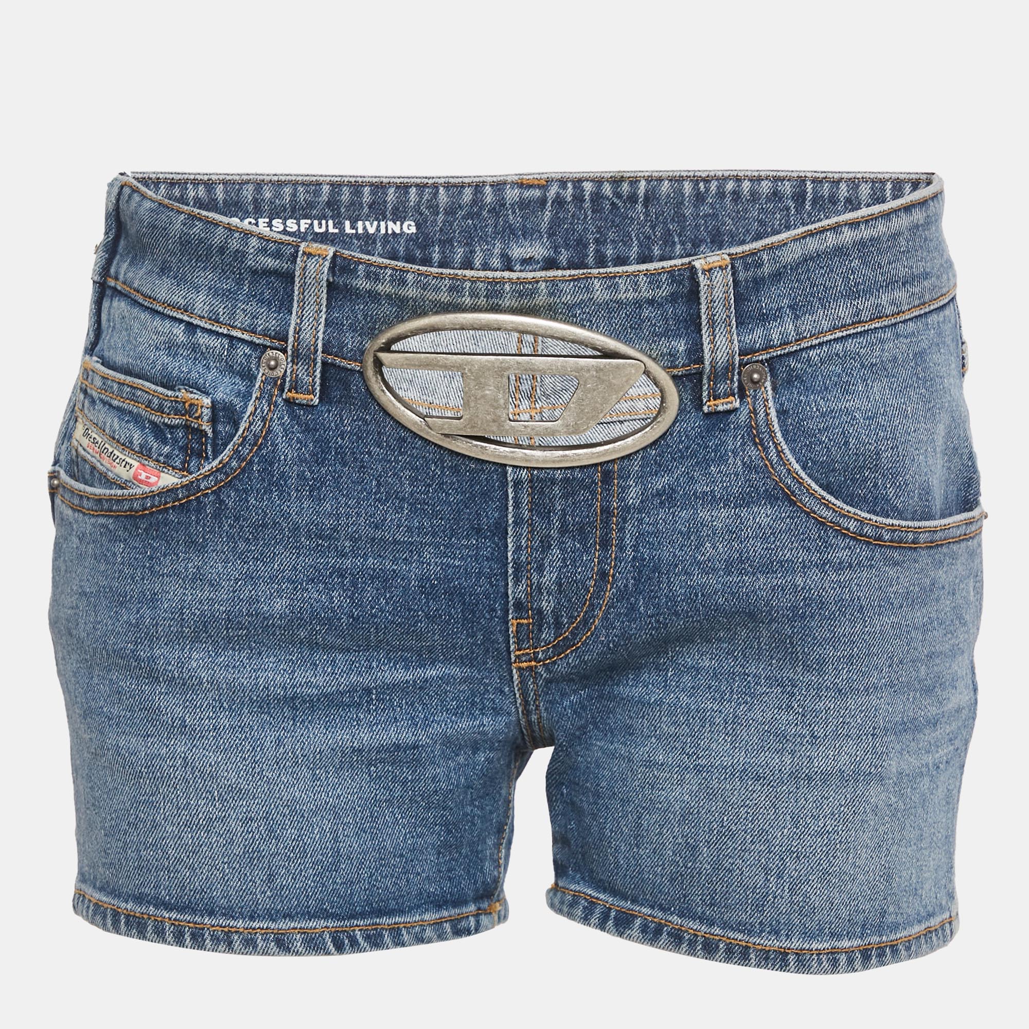 

Diesel Blue Denim Logo Detail Shorts S