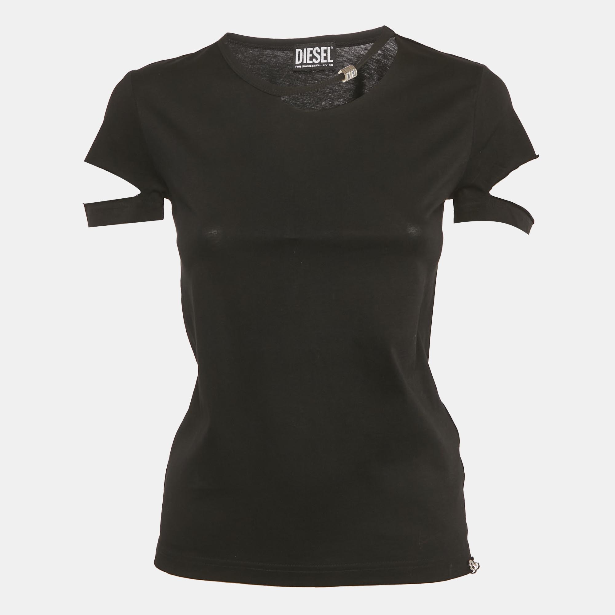 

Diesel Black Ripped Neck Jersey T-Shirt S