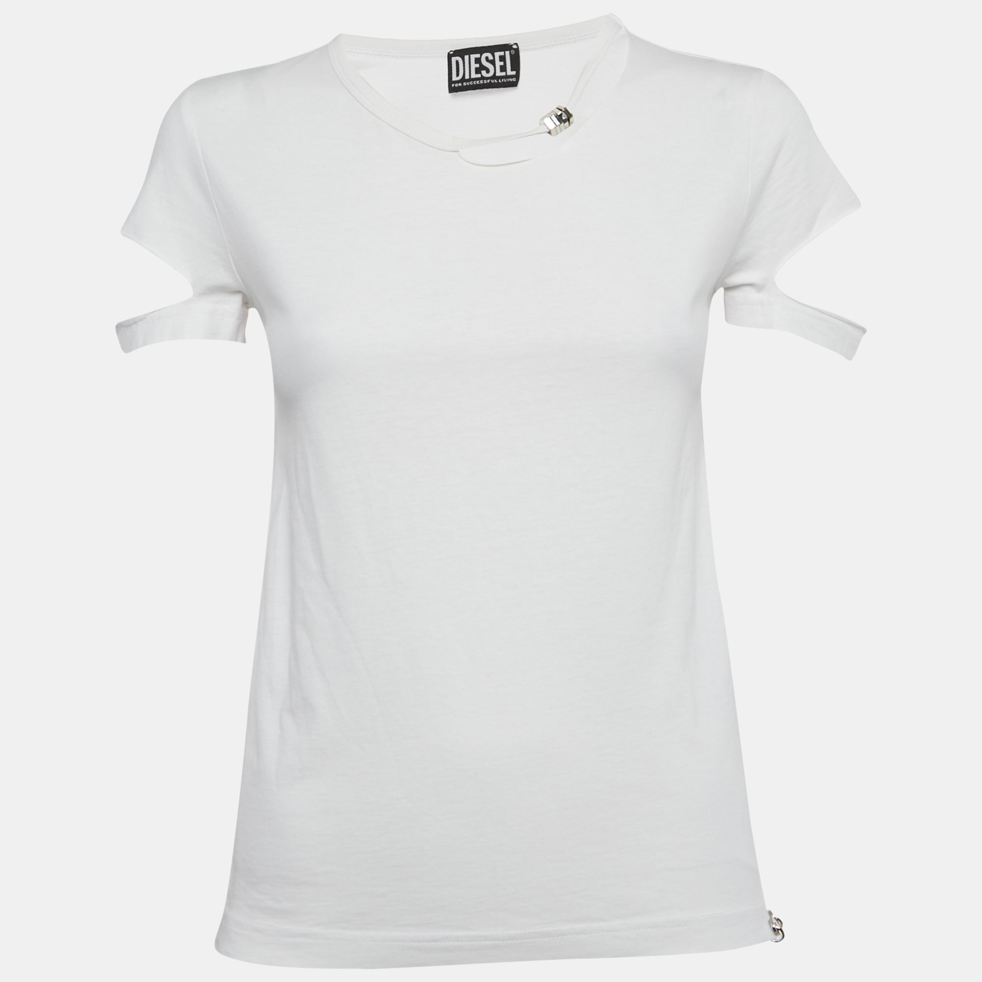 Pre-owned Diesel White Jersey Ripped Detail T-shirt S