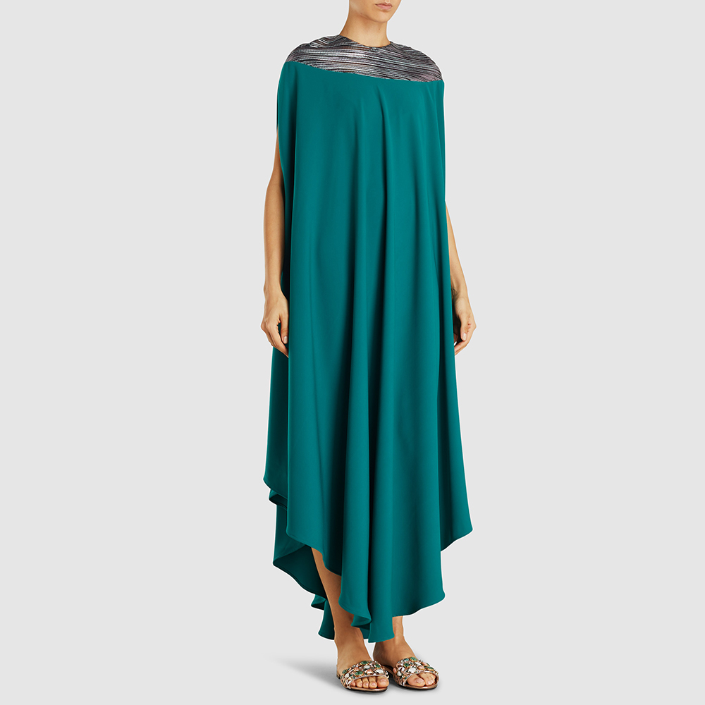 

Dima Ayad Green Metallic Panel Neck Kaftan Size