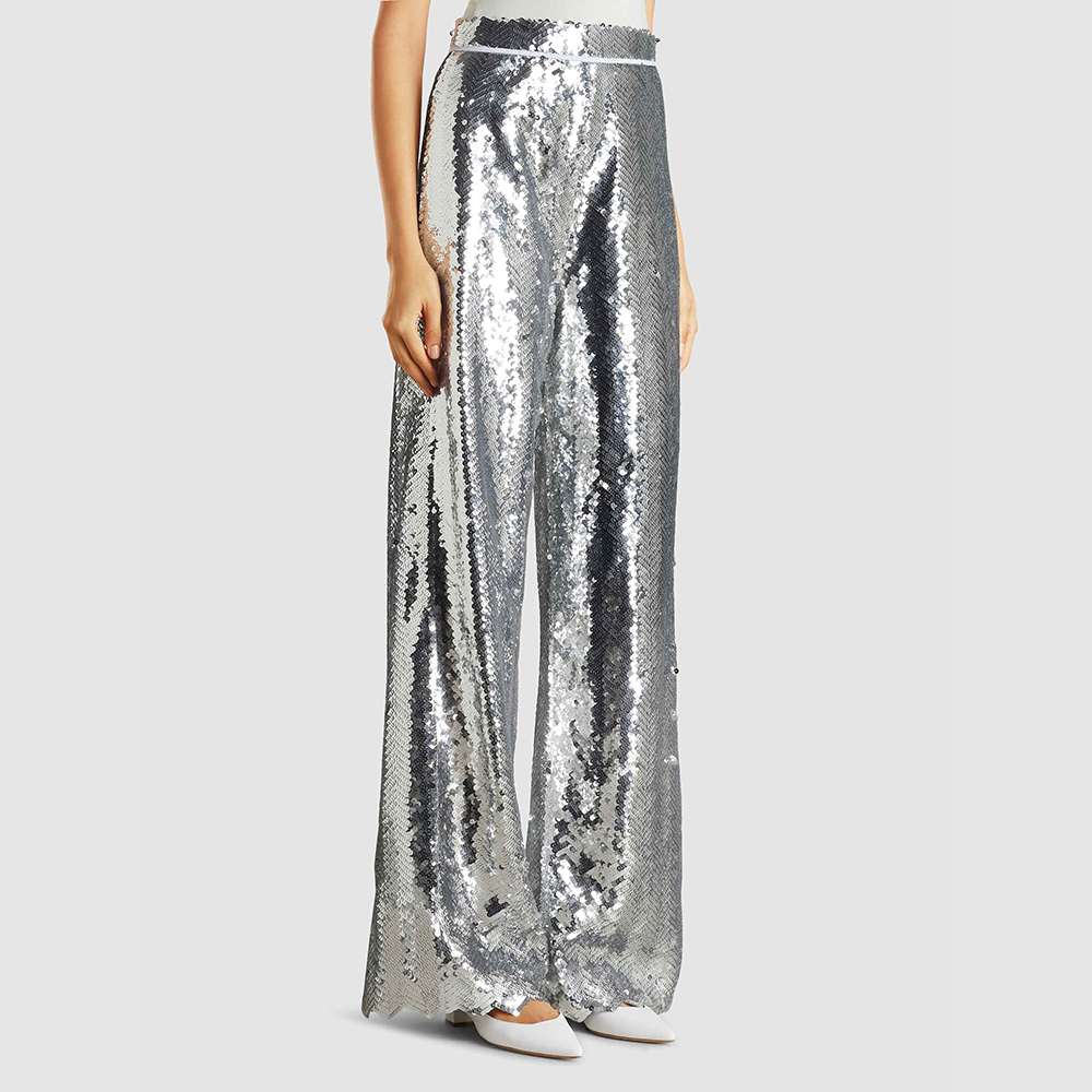 

Dima Ayad Metallic Chevron Sequinned Wide-Leg Trousers Size, Silver