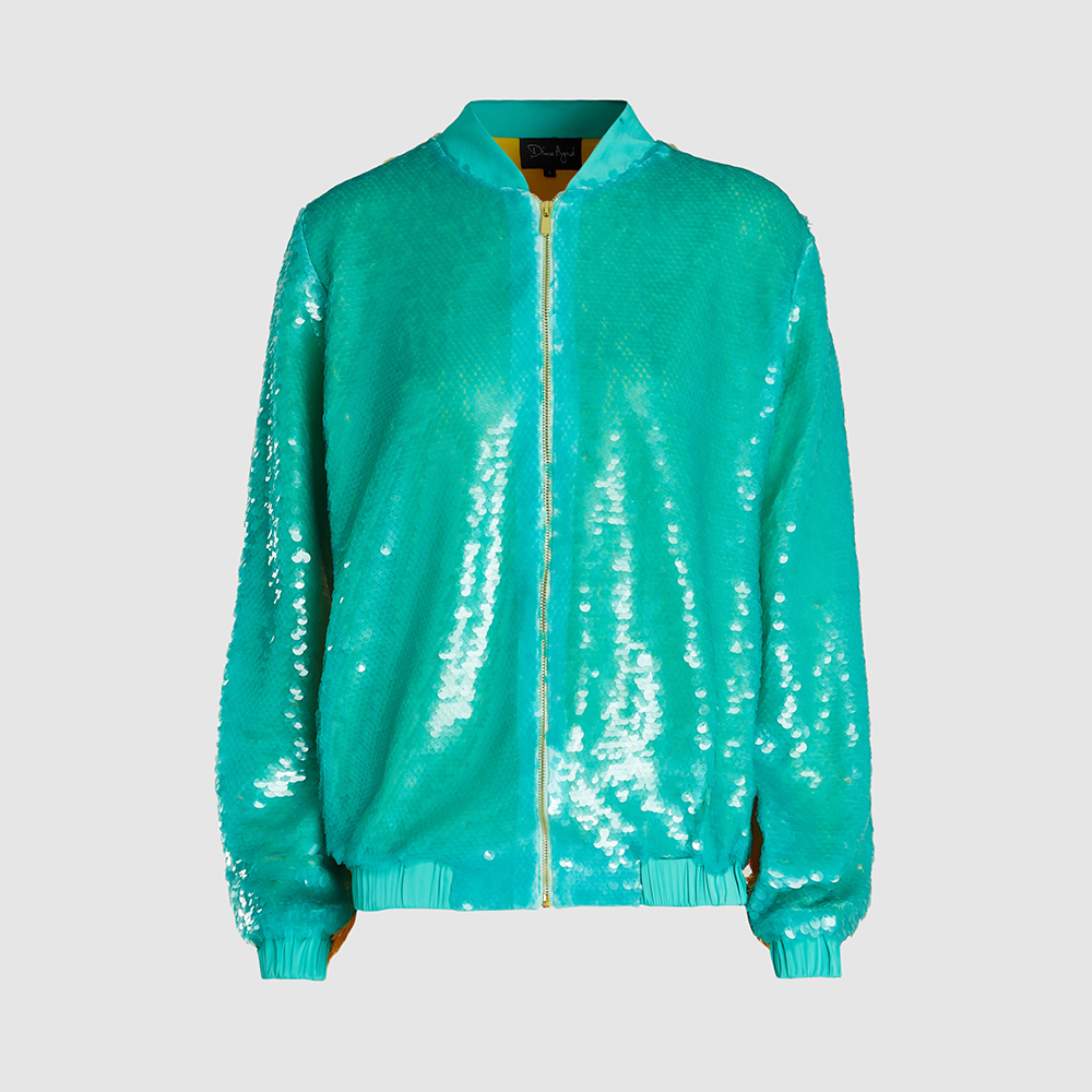 Dima Ayad Multicoloured Two-Tone Sequined Bomber Jacket Size S