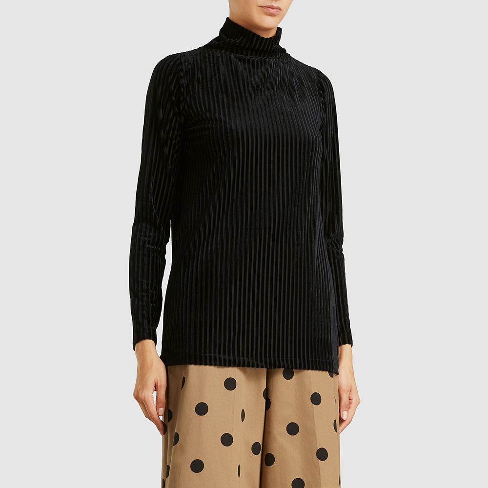 

Dima Ayad Black Ribbed Velvet Turtleneck Sweater