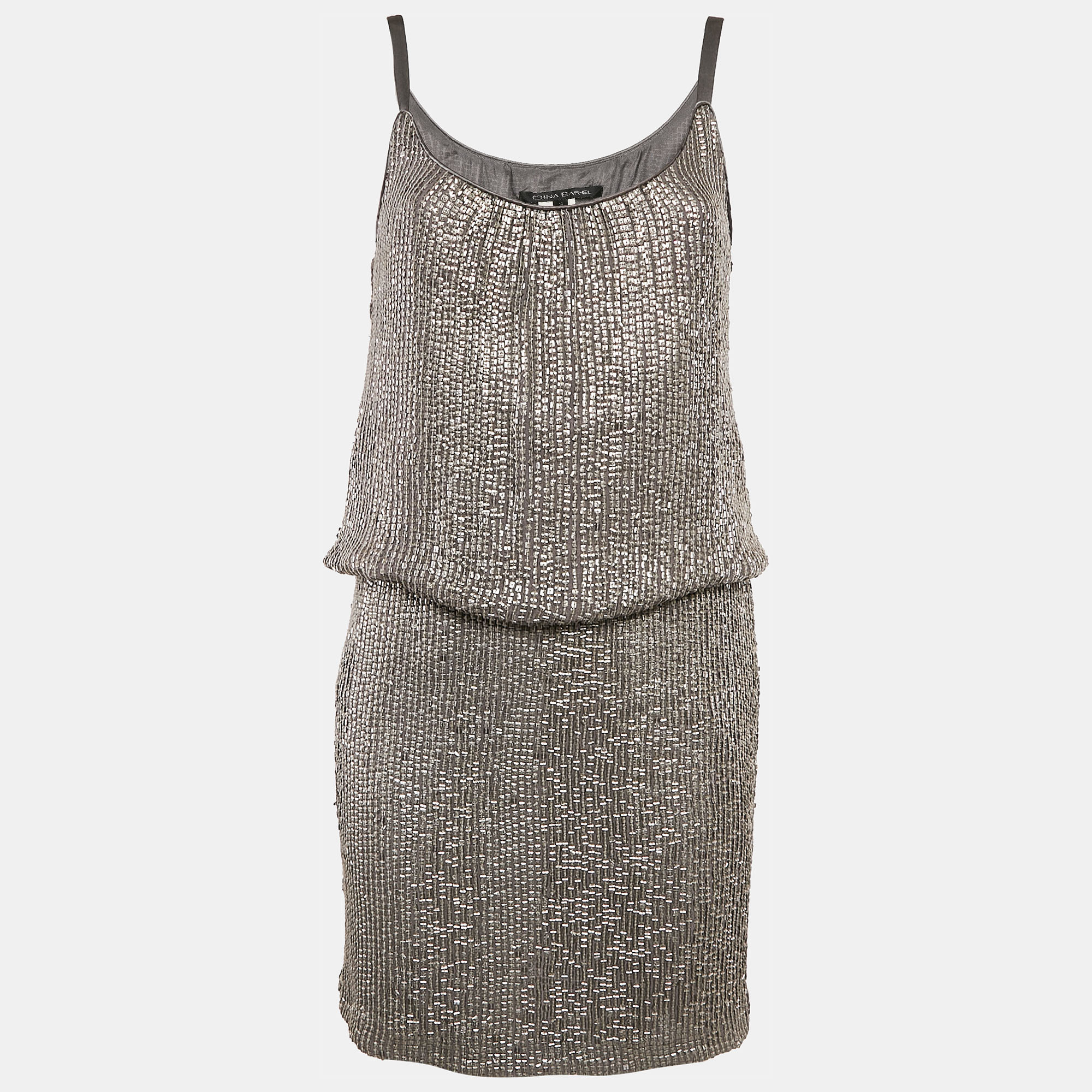 

Dina Bar-El Silver Sequin Silk Sleeveless Mini Dress S