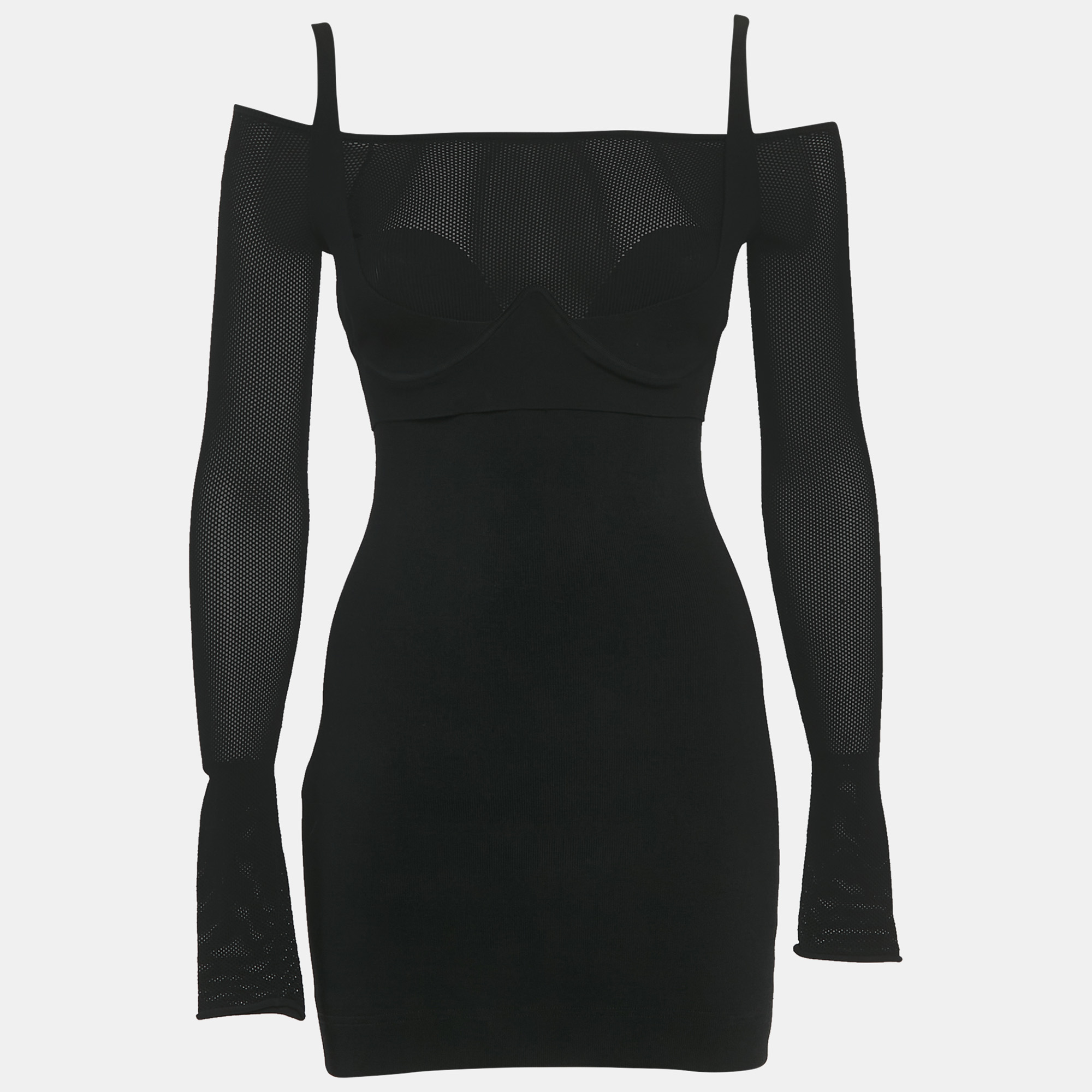 Pre-owned Dion Lee Black Jersey & Mesh Corset Detail Mini Dress S