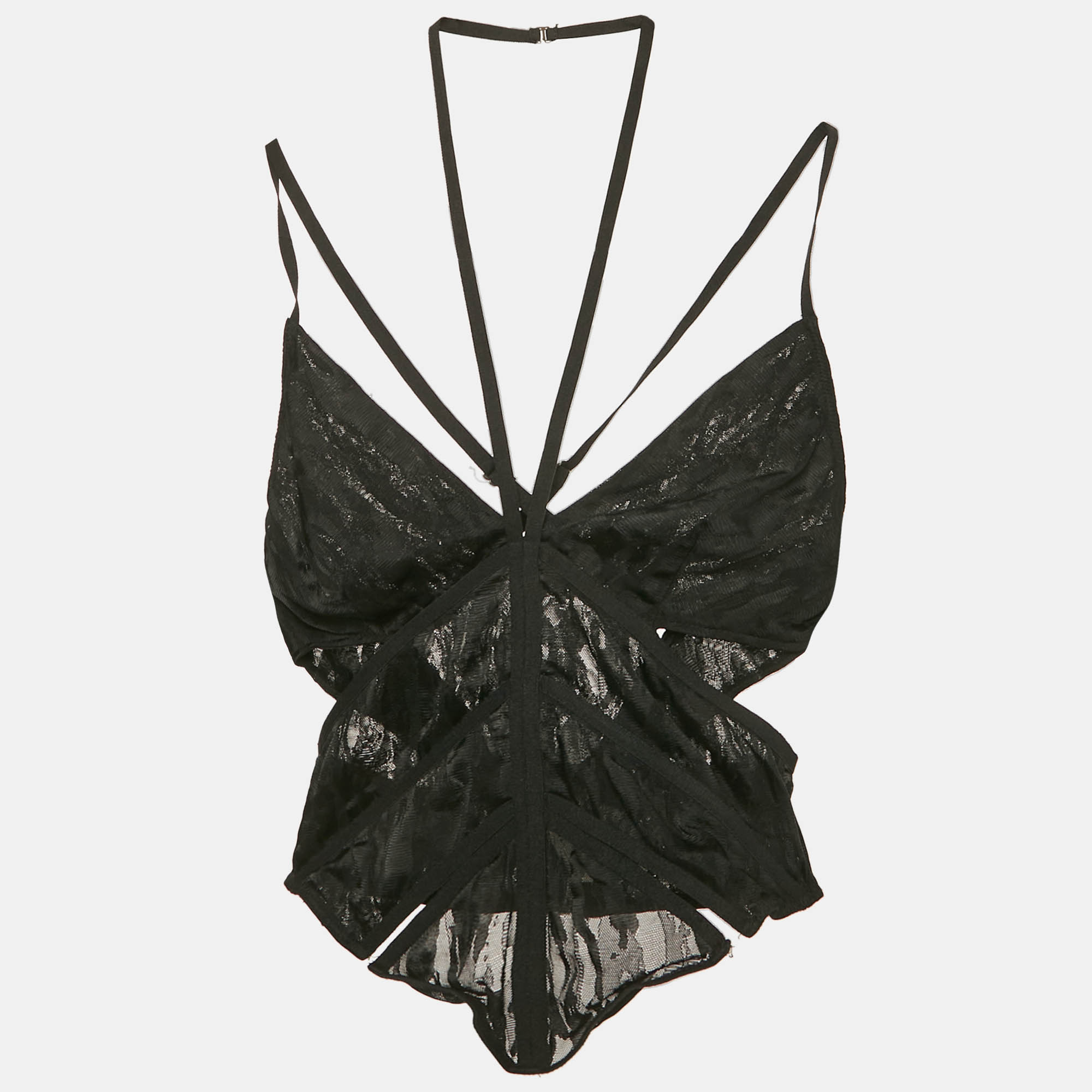 

Dion Lee Black Lace Cut-Out Sheer Corset Top S