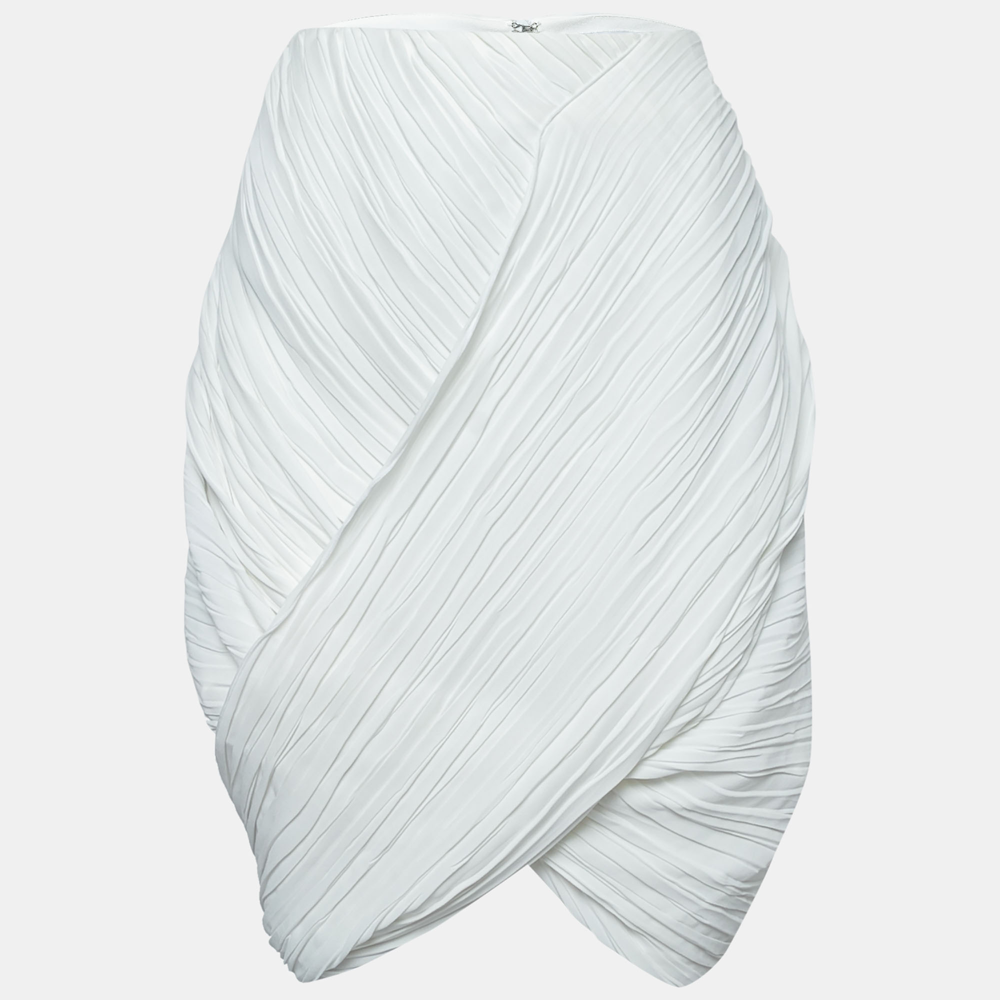 

Dion Lee White Pleated Crepe Drape Front Skirt
