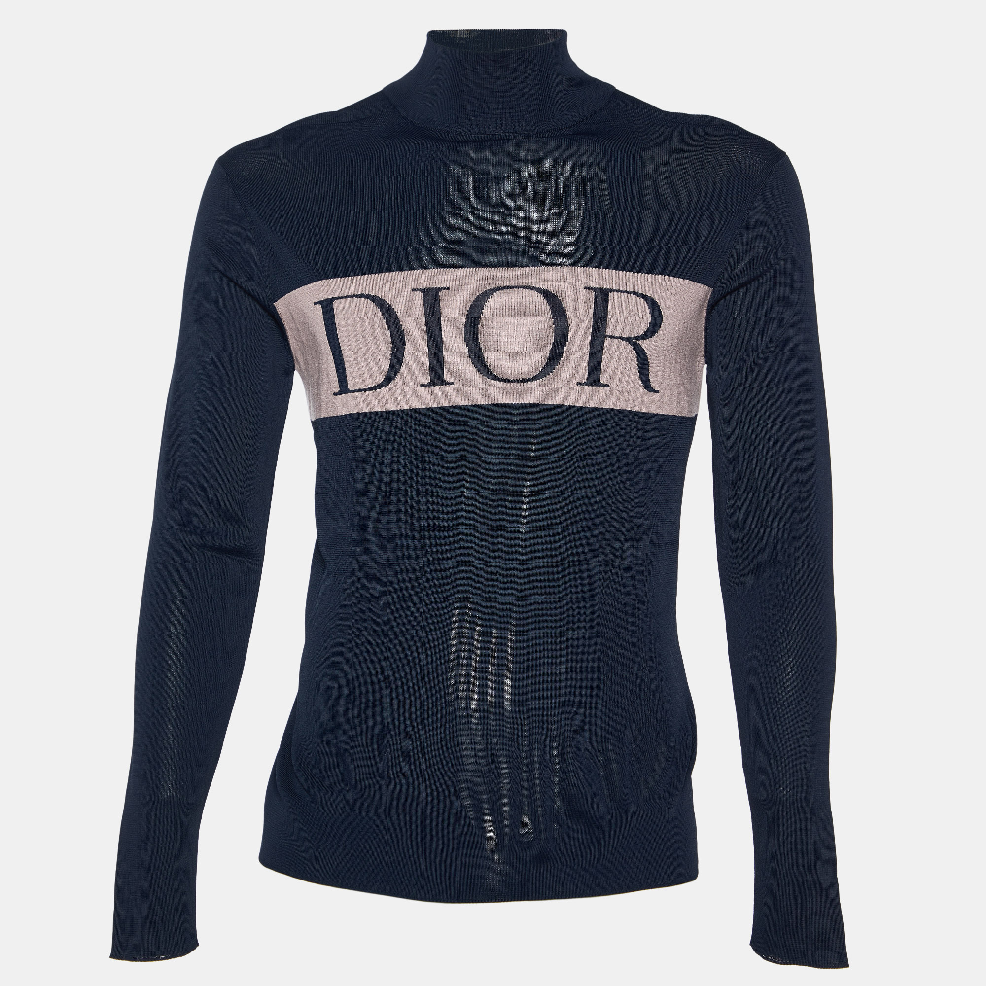 

Dior Homme Navy Blue Logo Intrasia Knit Cashmere High Neck Sweater S