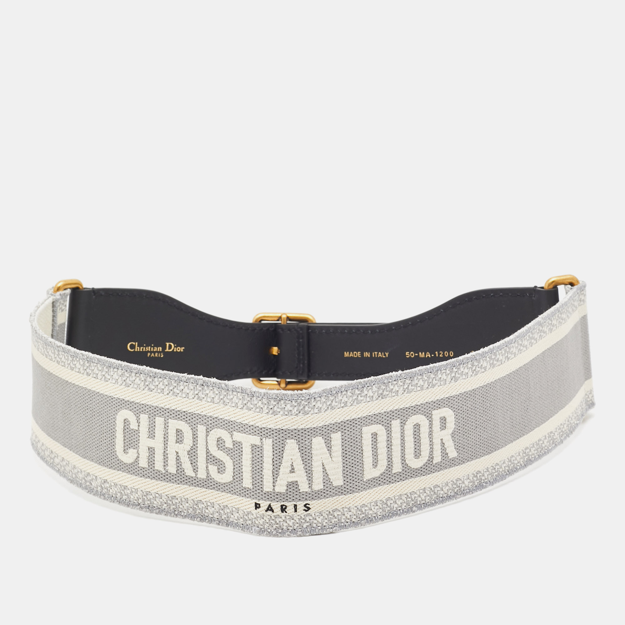 

Dior Grey/Black Logo Embroidered Canvas And Black Leather Saddle Belt