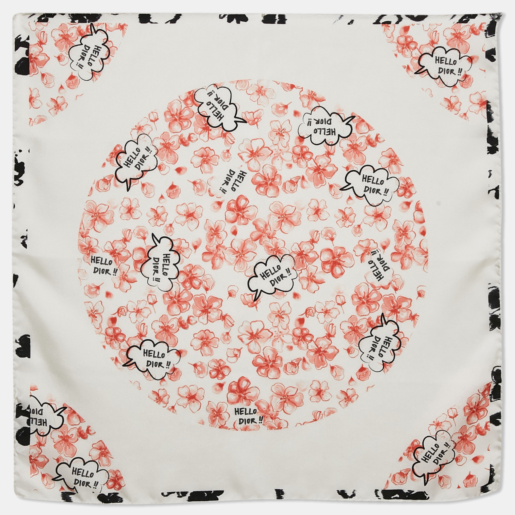 

Dior White Floral Hello Dior Print Silk Bandana Scarf