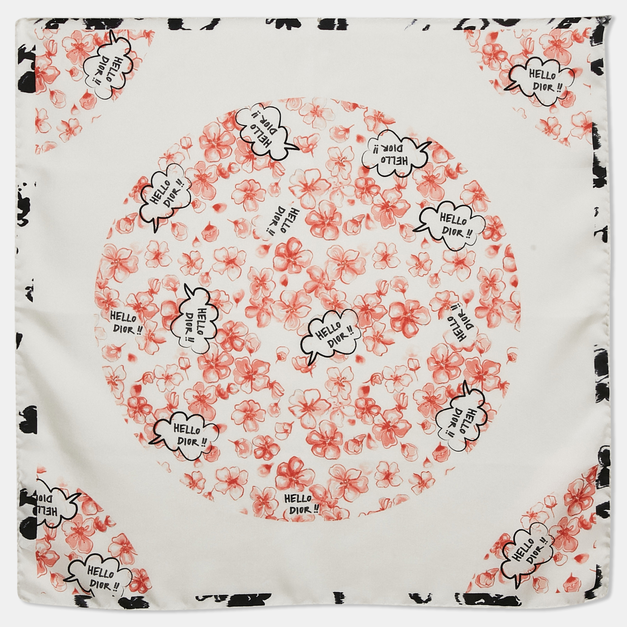 

Dior White Floral Hello Dior Print Silk Bandana Scarf