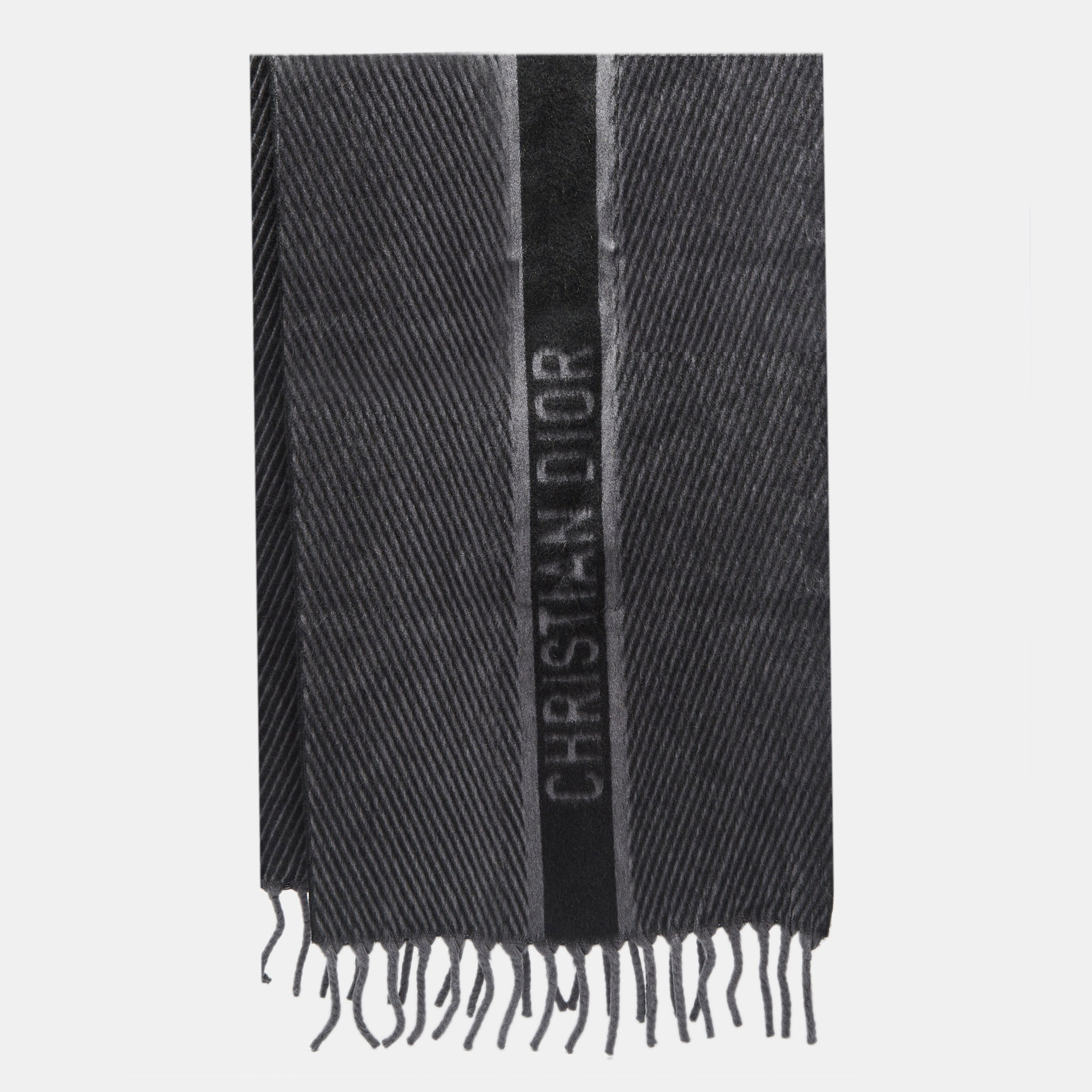 Pre-owned Dior Christian Grey Camel Wool Fringed Scarf In Gray