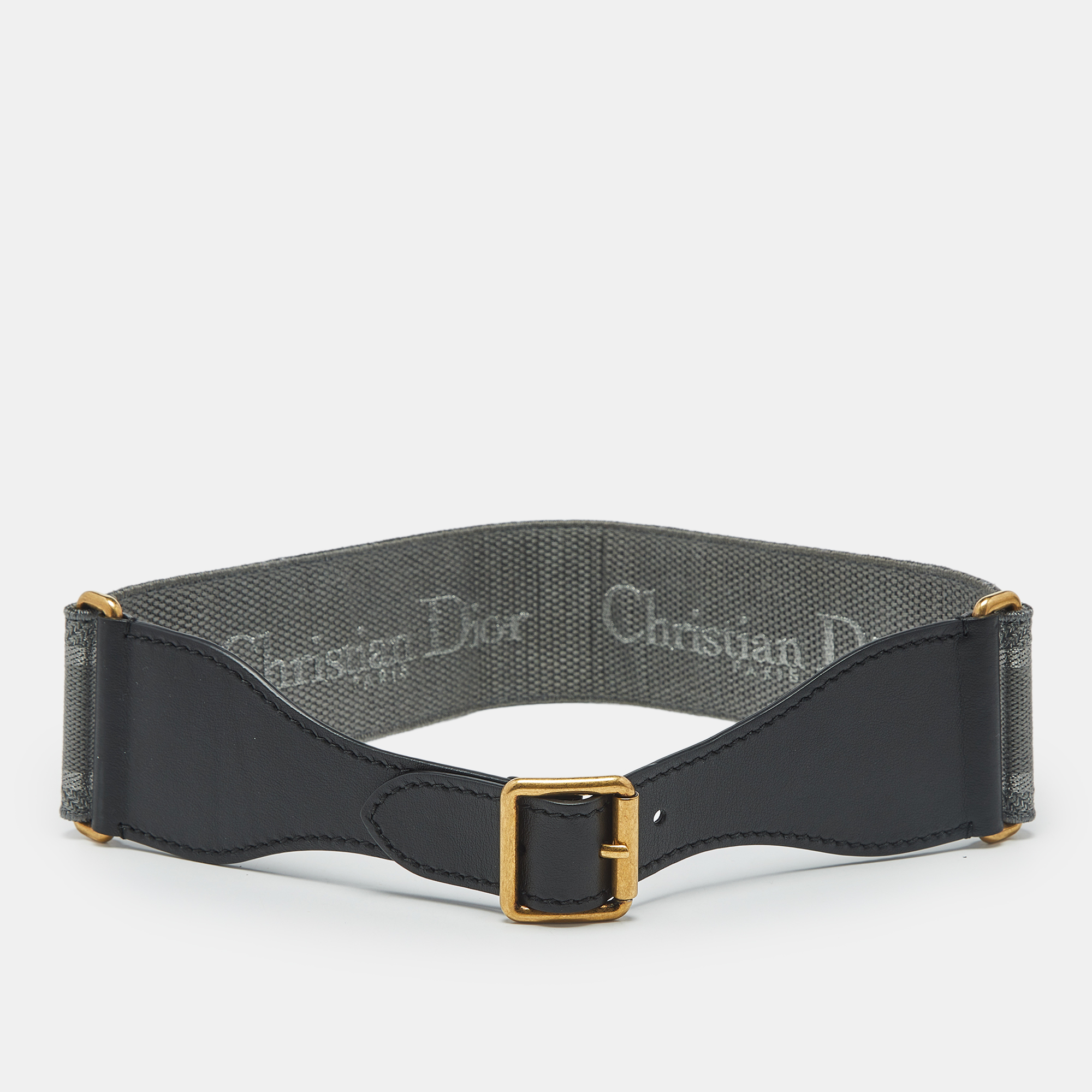 

Dior Grey/Black Embroidered Canvas and Leather Waist Belt