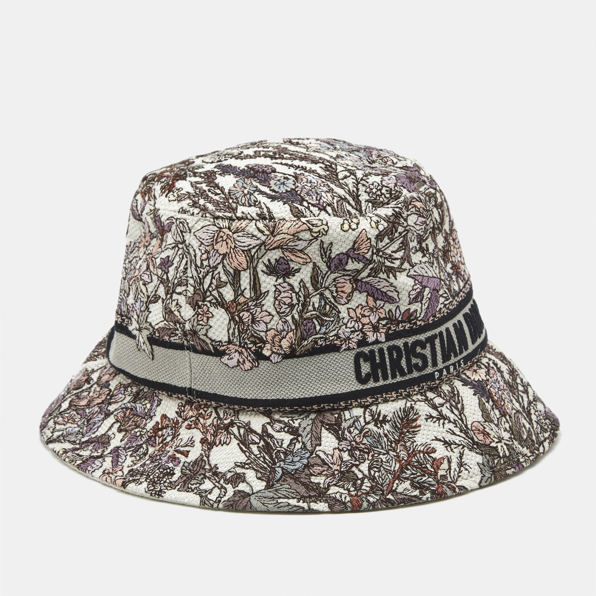 Pre-owned Dior Christian Purple Floral Embroidered Cotton Bob-d Bobby Hat