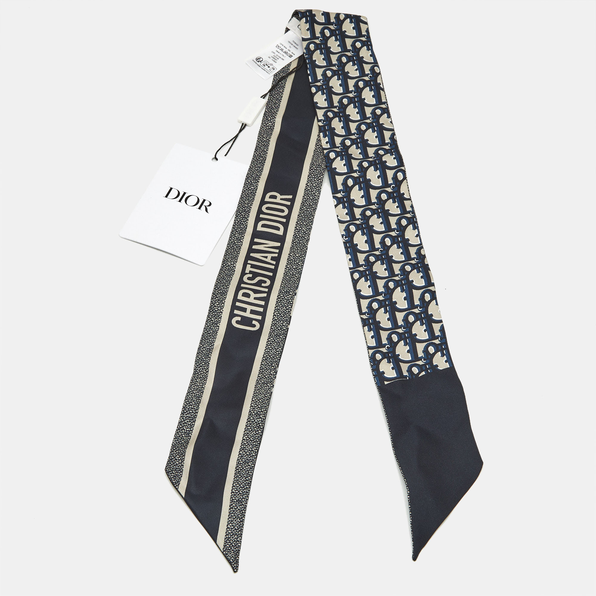 

Christian Dior Navy Blue Toile de Jouy Silk Bandeau Scarf