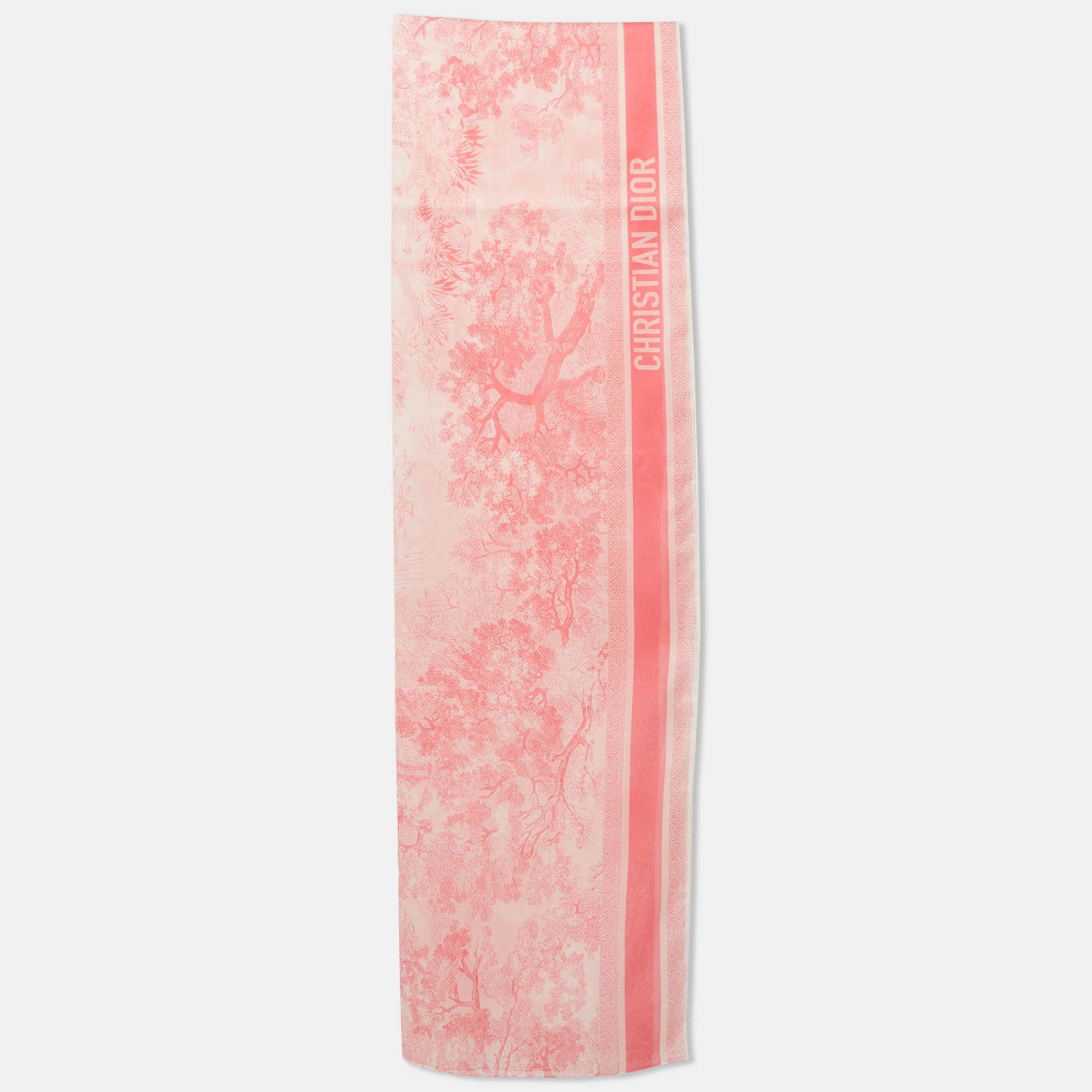 Pre-owned Dior Rose Paréo Toile De Jouy Sauvage Cotton Scarf In Pink