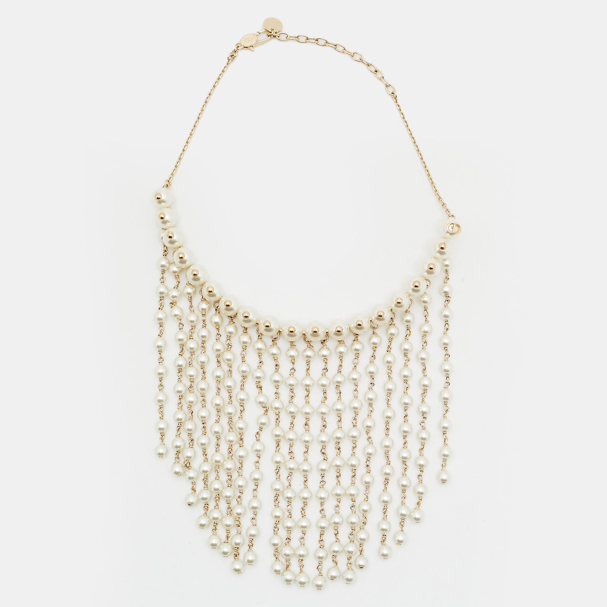 Pre-owned Dior Faux Pearl Gold Tone Choker Necklace