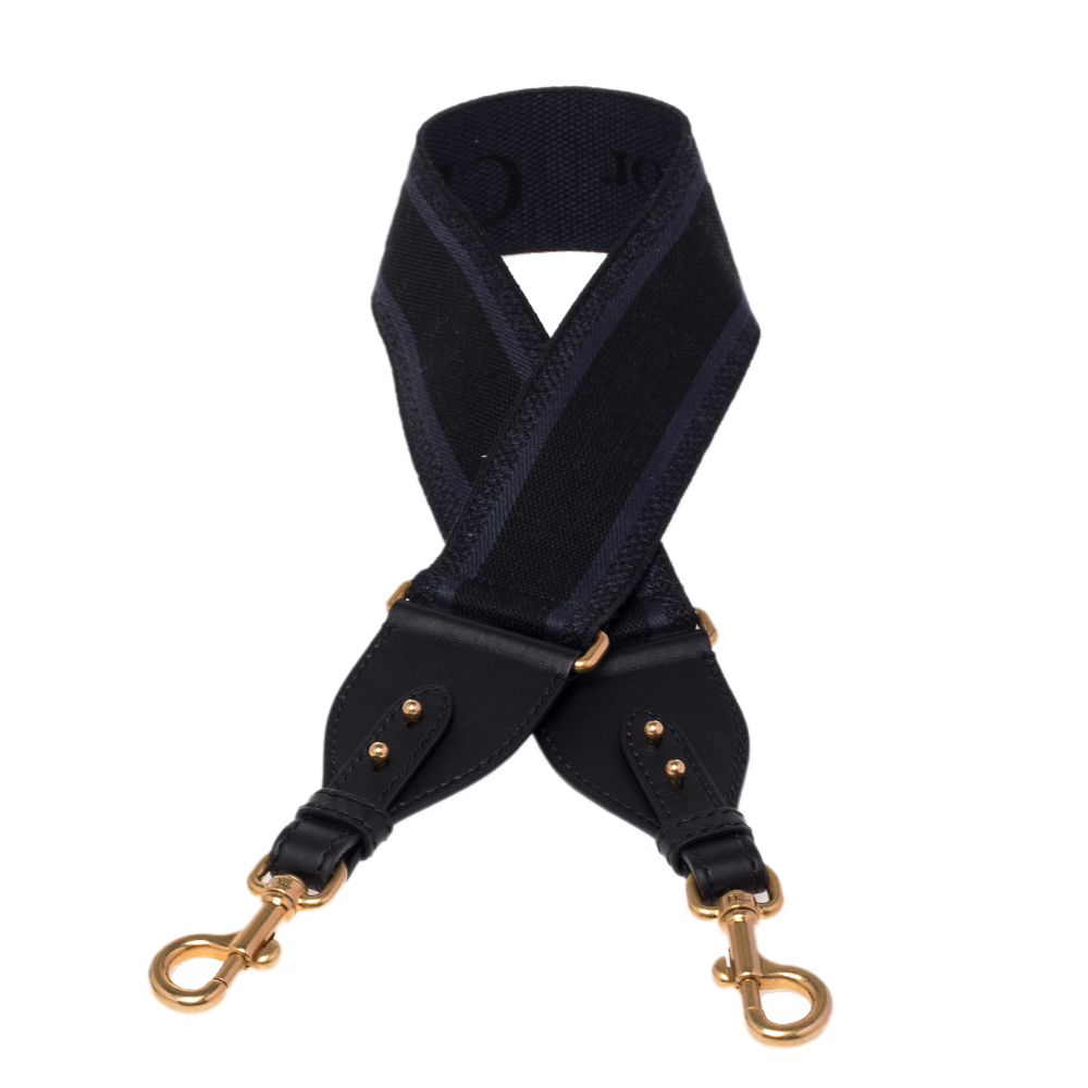 

Dior Navy Blue/Black Logo Embroidered Canvas and Leather Shoulder Strap